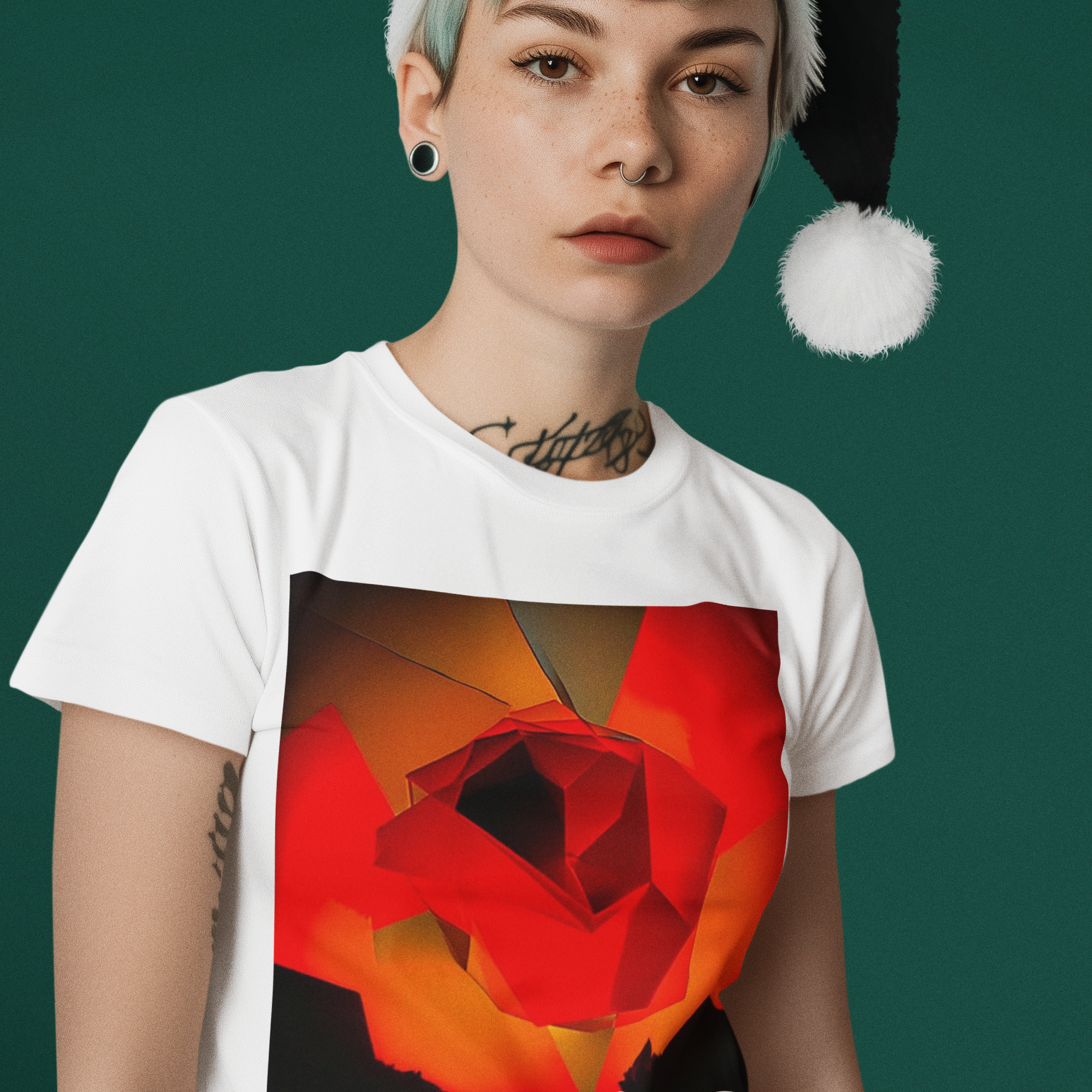 K#011 - Crimson Bloom – Unisex Christmas Art Shirt by Kirrify