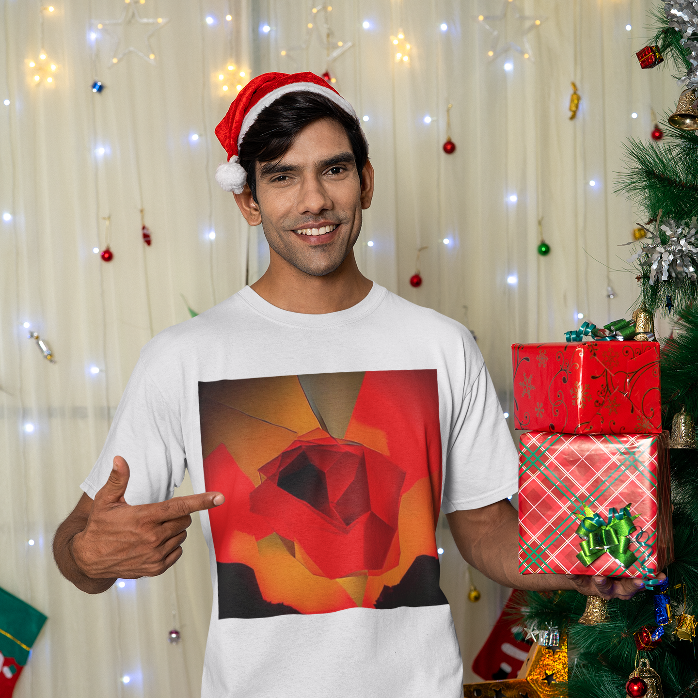 K#011 - Crimson Bloom – Unisex Christmas Art Shirt by Kirrify