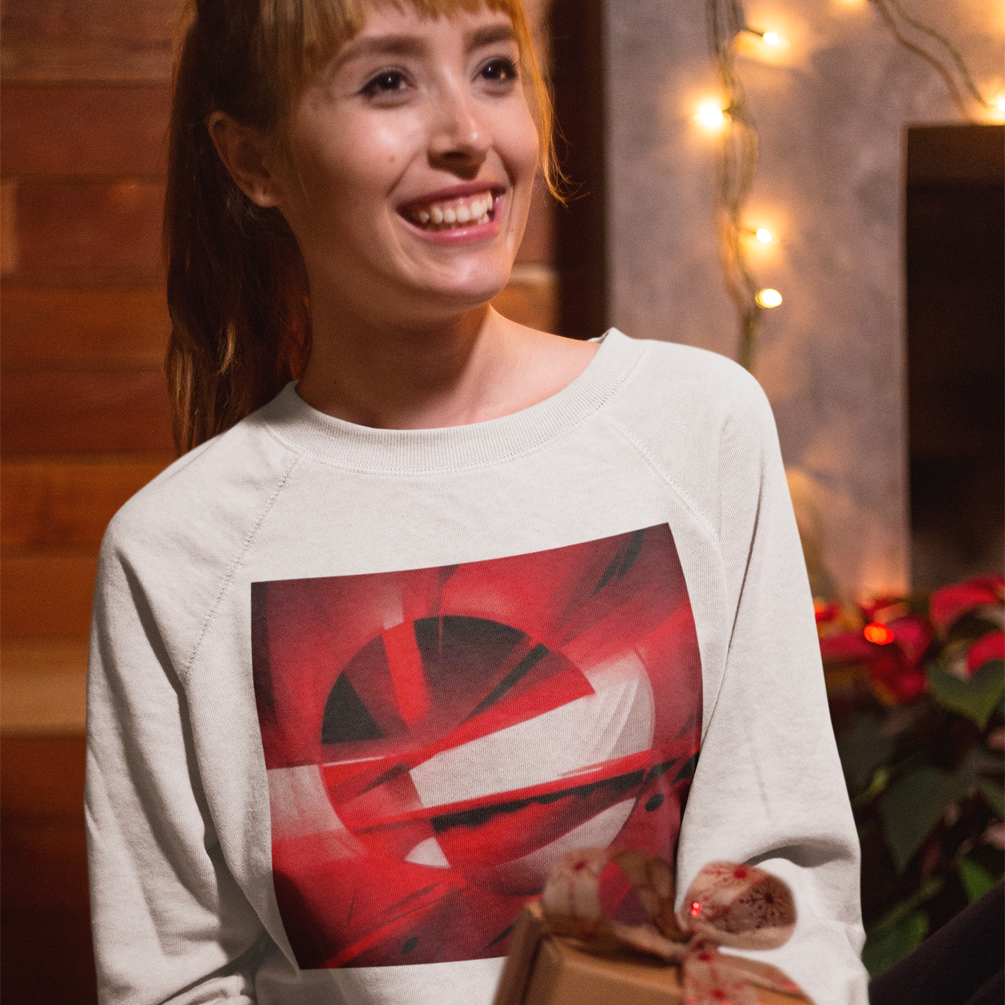 K#013 - Red Orbit – Abstrakter Christmas Sweater Unisex