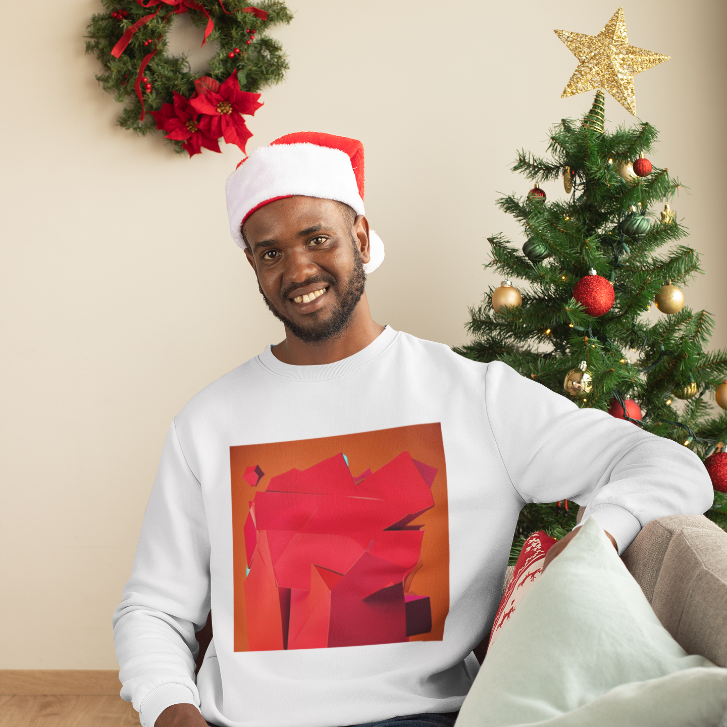 K#016 - Warm Red Geometry – Xmas Art Sweatshirt Unisex