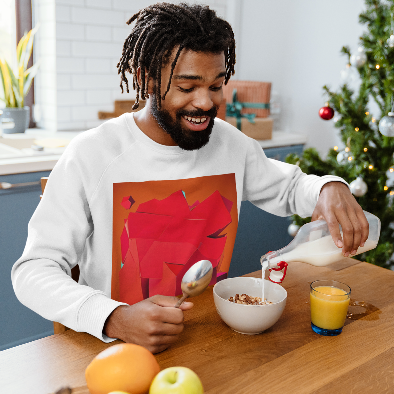 K#016 - Warm Red Geometry – Xmas Art Sweatshirt Unisex