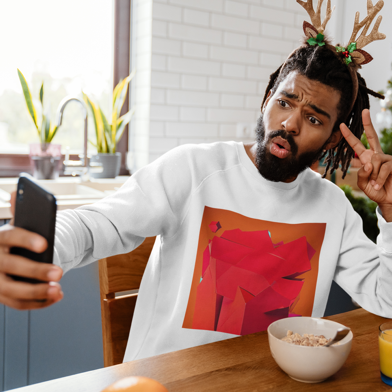 K#016 - Warm Red Geometry – Xmas Art Sweatshirt Unisex