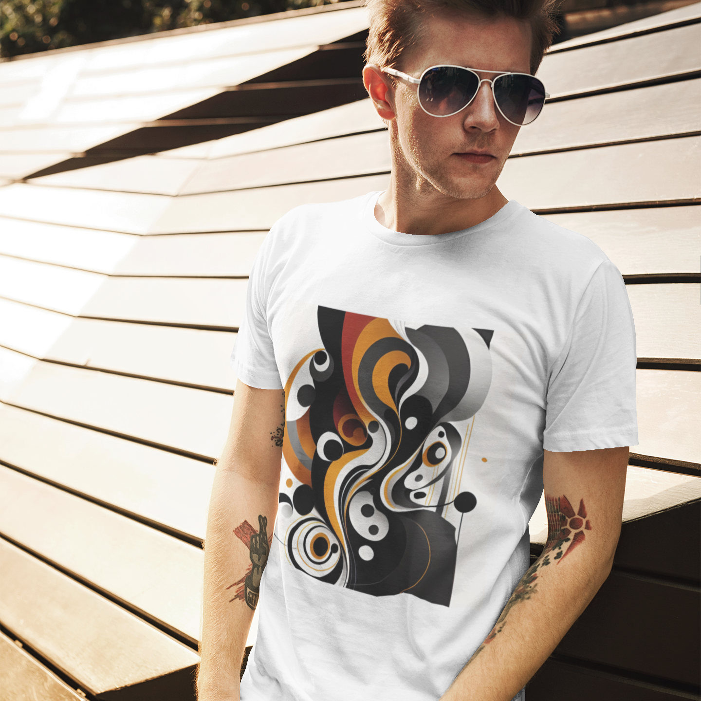 K#183 - Golden Motion T-Shirt – Kunst in Bewegung & Balance | Kirrify Flow