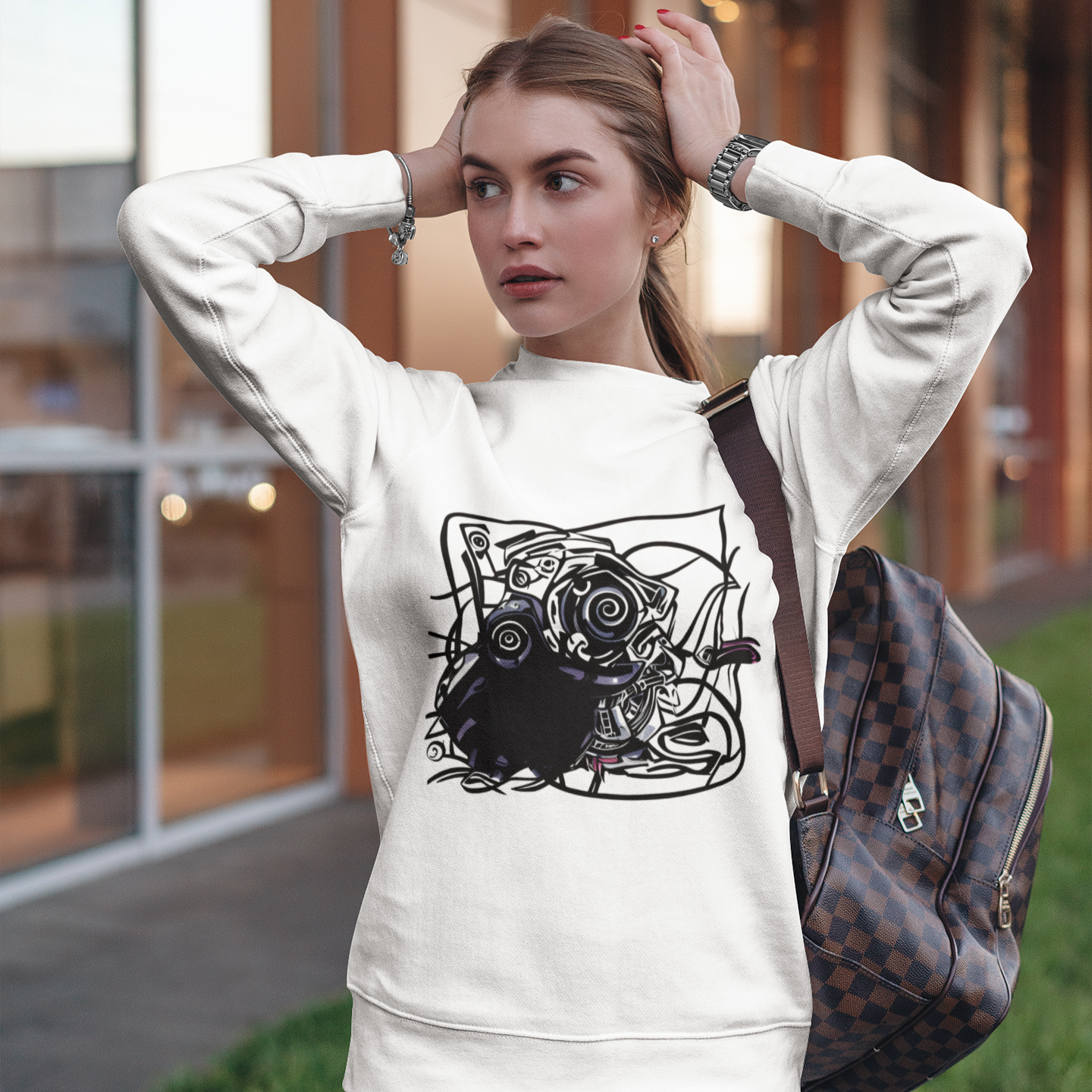 K#410 - Urban Abstract Sweatshirt – Schwarze Linienkunst mit Energie | Kirrify