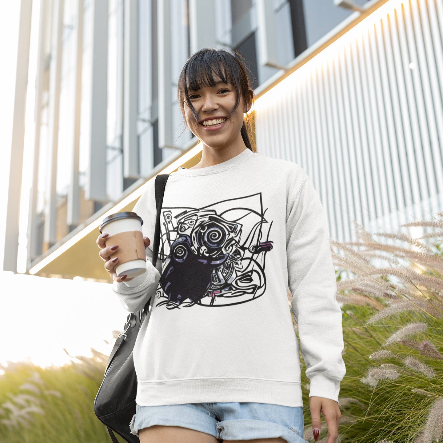 K#410 - Urban Abstract Sweatshirt – Schwarze Linienkunst mit Energie | Kirrify