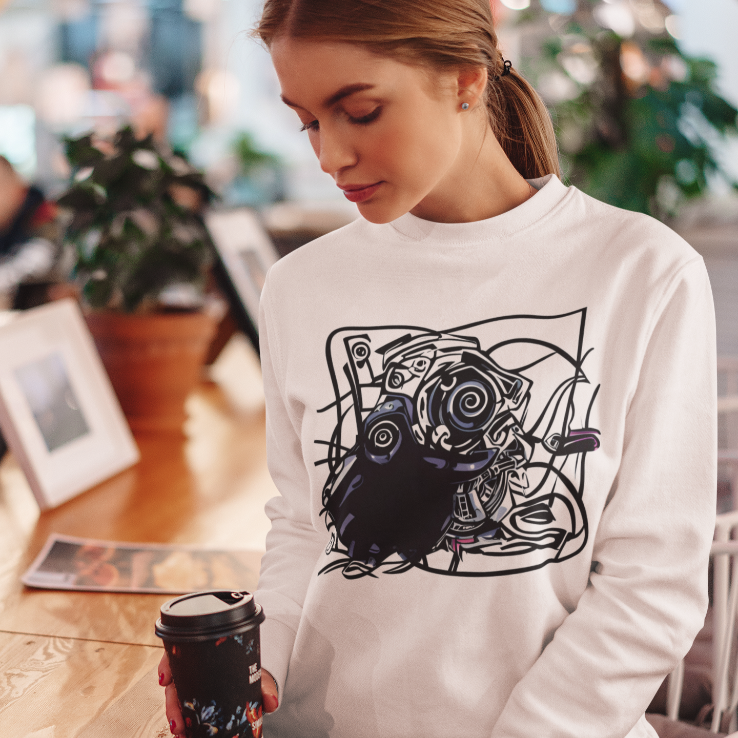 K#410 - Urban Abstract Sweatshirt – Schwarze Linienkunst mit Energie | Kirrify