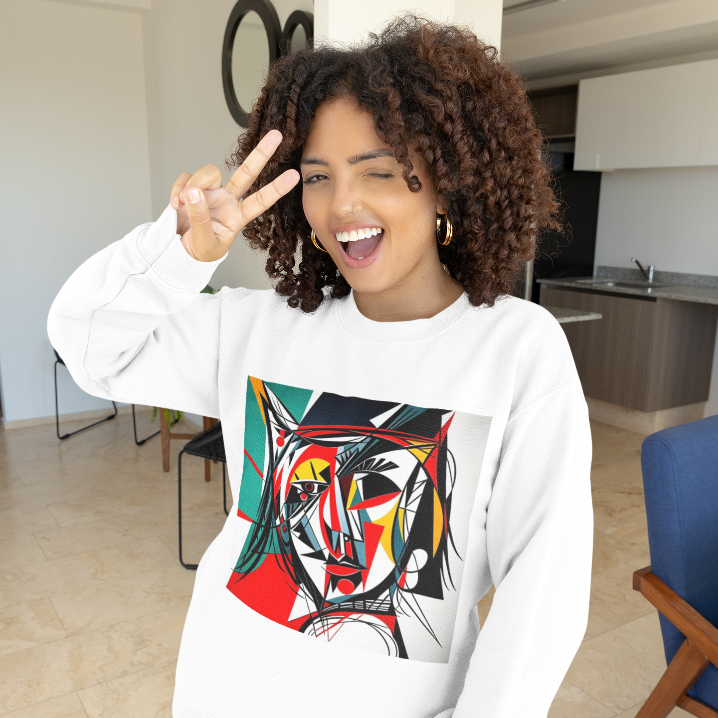 K#414 - Abstract Muse Sweatshirt – Kubistische Kunst trifft Farbenergie | Kirrify