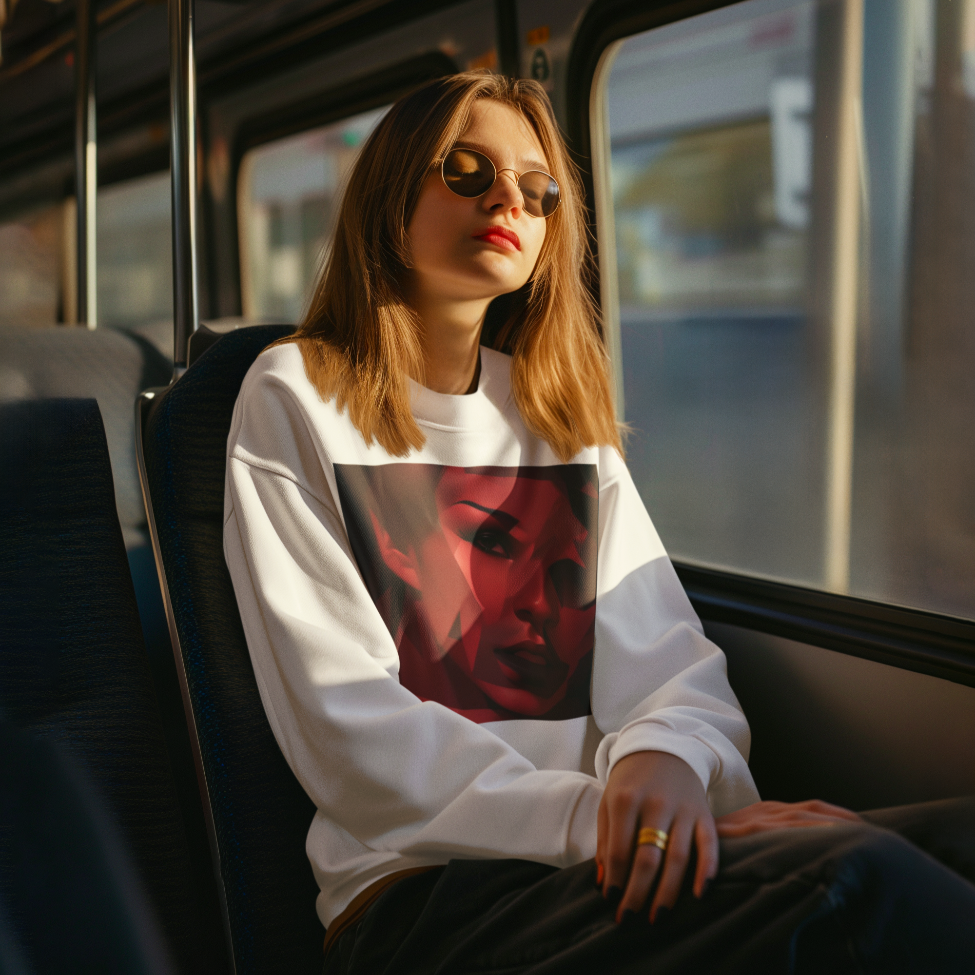 K#416 - Red Fragment Sweatshirt – Abstraktes Gesicht in Prisma-Optik | Kirrify