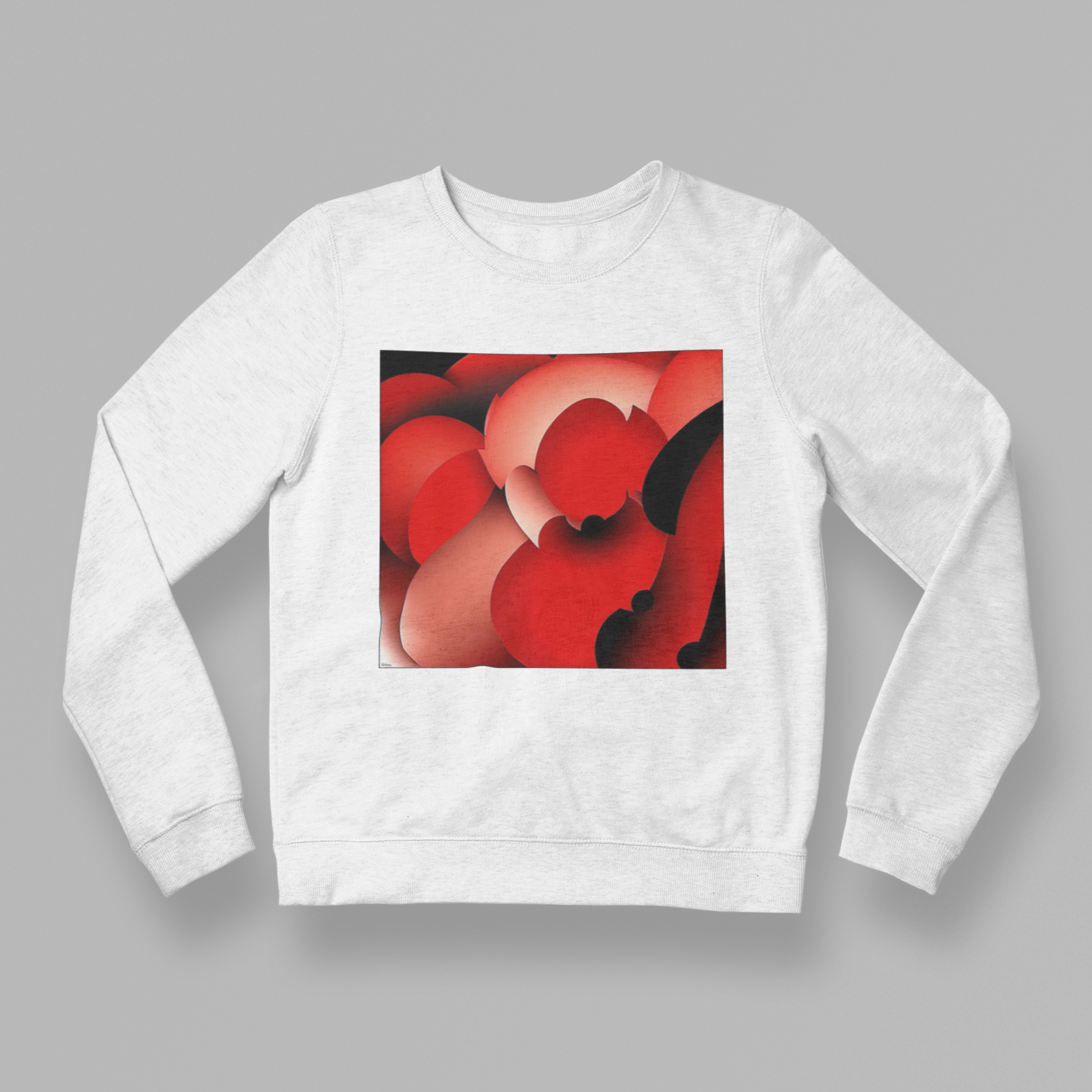 K#418 - Scarlet Bloom Sweatshirt – Organische Kunst in Rot & Bewegung | Kirrify