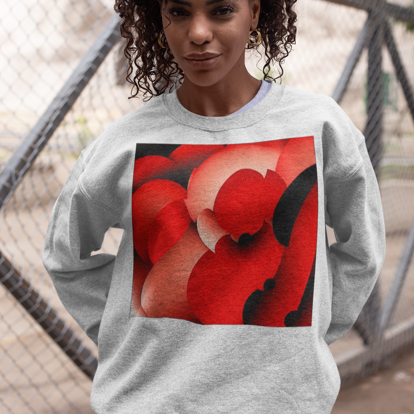 K#418 - Scarlet Bloom Sweatshirt – Organische Kunst in Rot & Bewegung | Kirrify