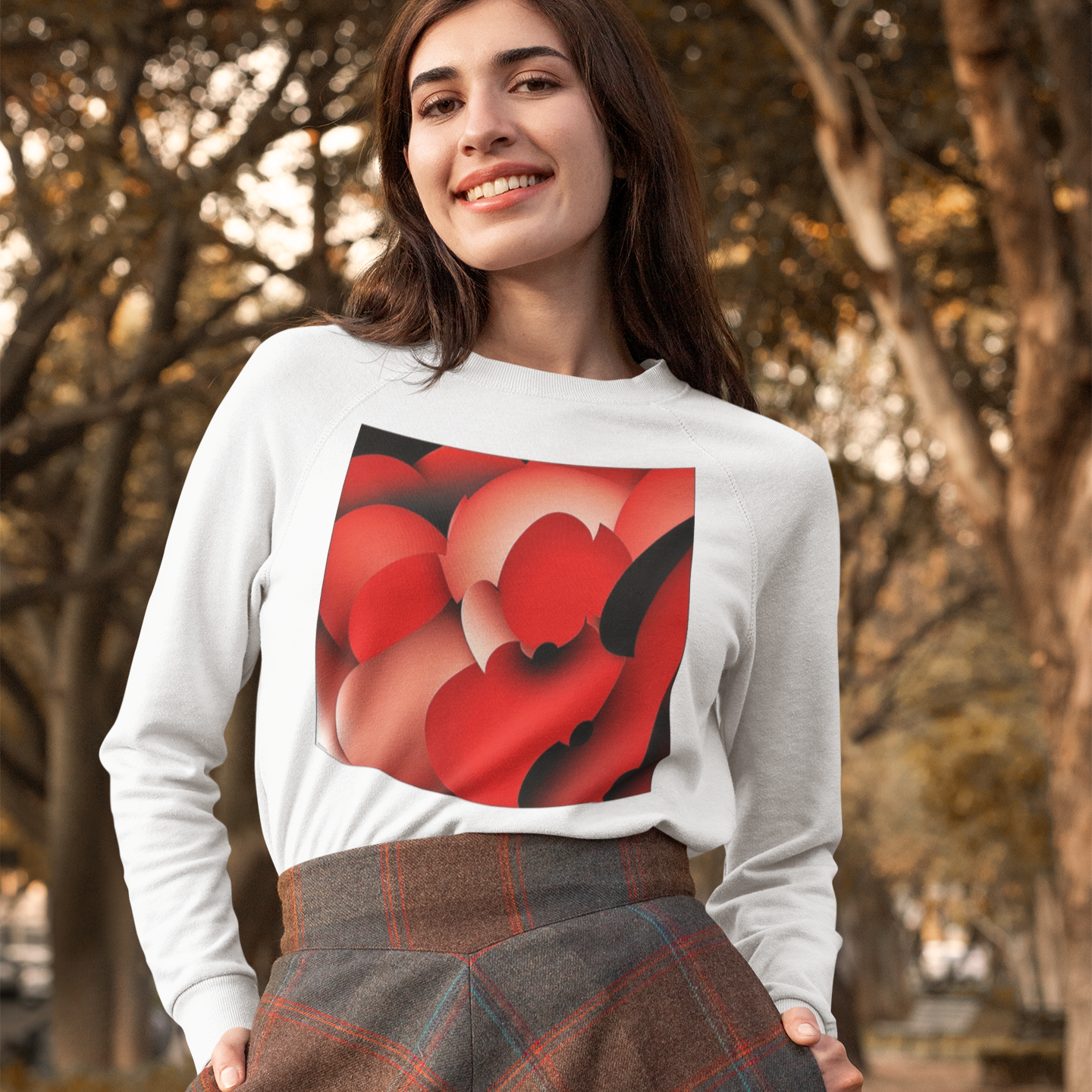 K#418 - Scarlet Bloom Sweatshirt – Organische Kunst in Rot & Bewegung | Kirrify