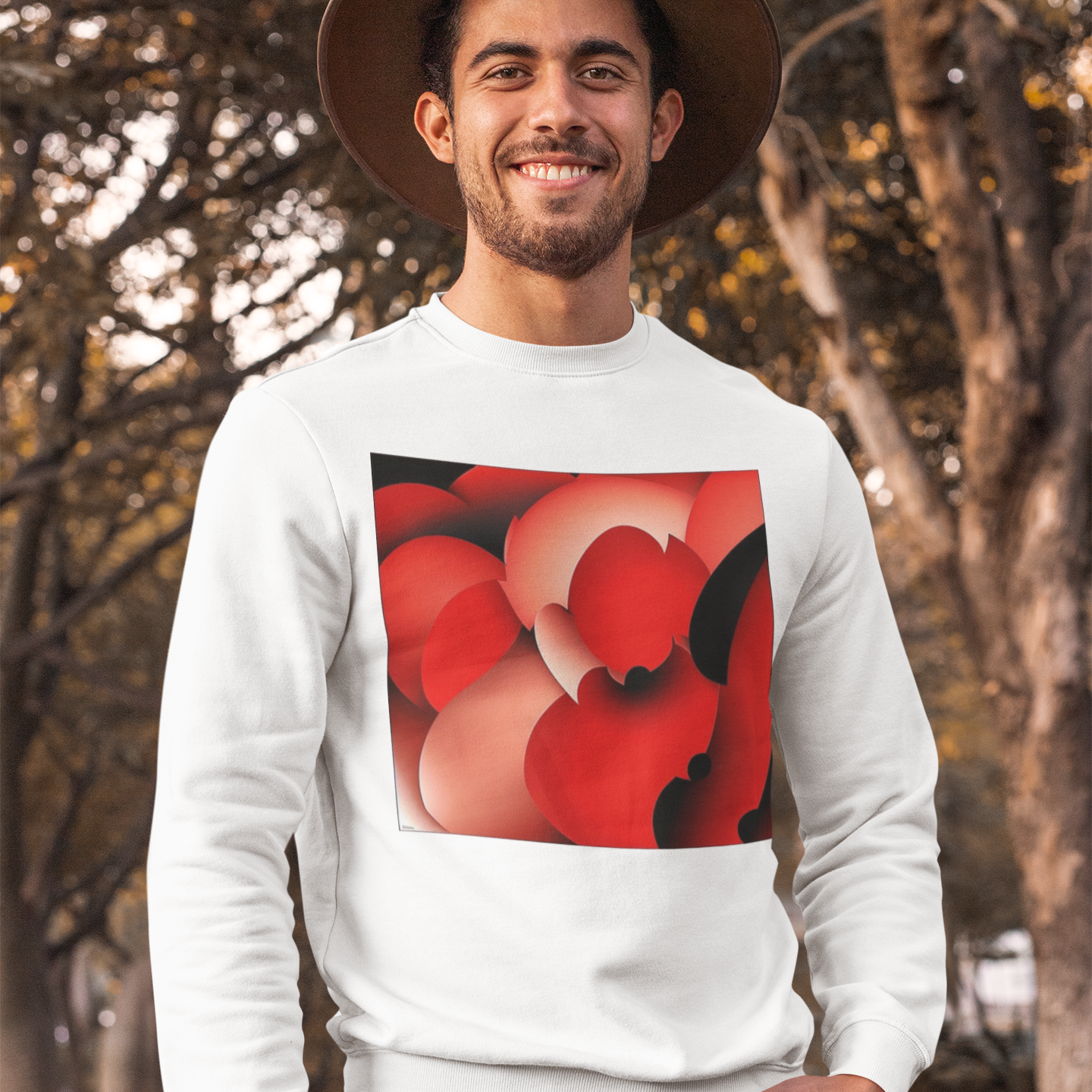 K#418 - Scarlet Bloom Sweatshirt – Organische Kunst in Rot & Bewegung | Kirrify