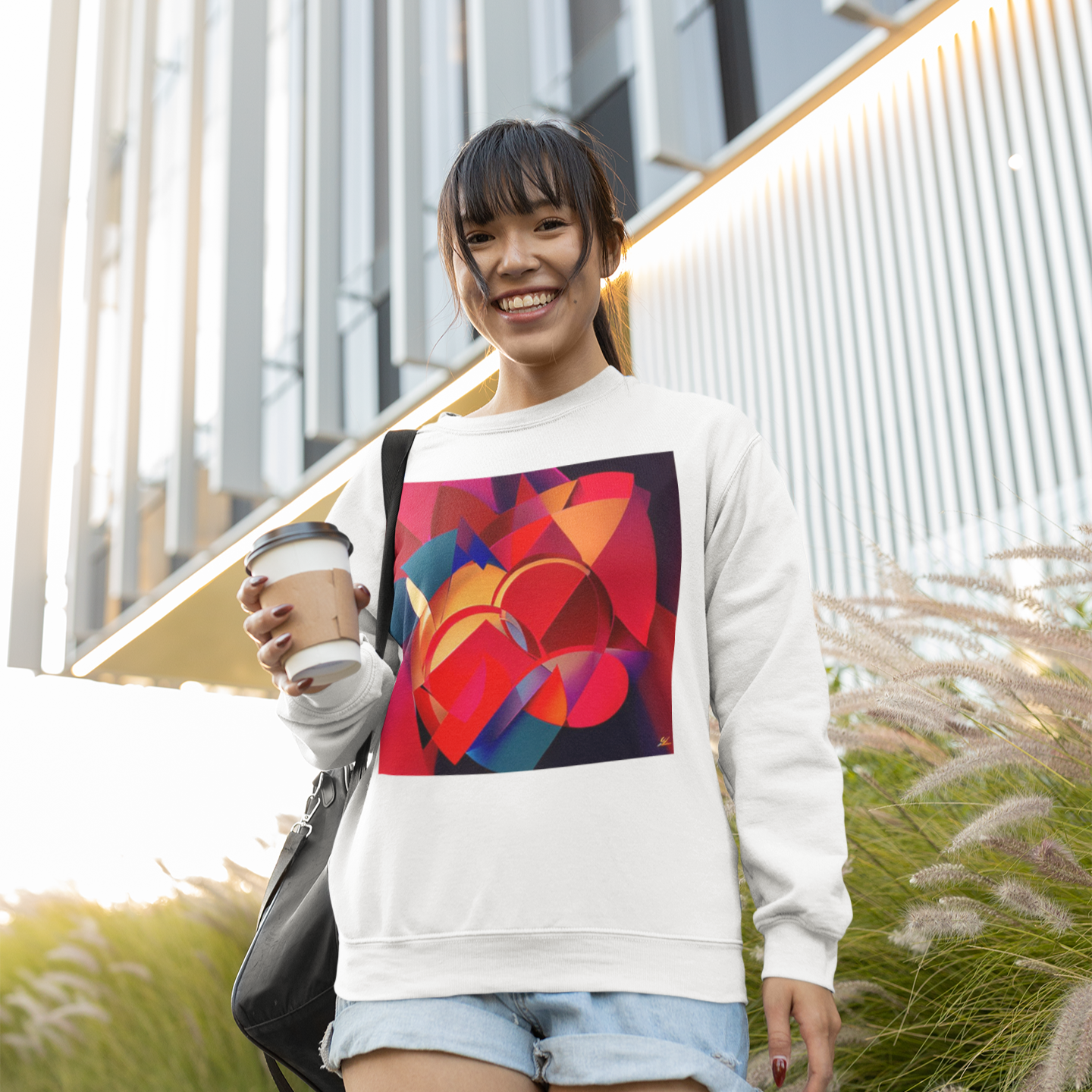 K#420 - Red Motion Sweatshirt – Geometrische Farbkraft & Kunstdesign | Kirrify
