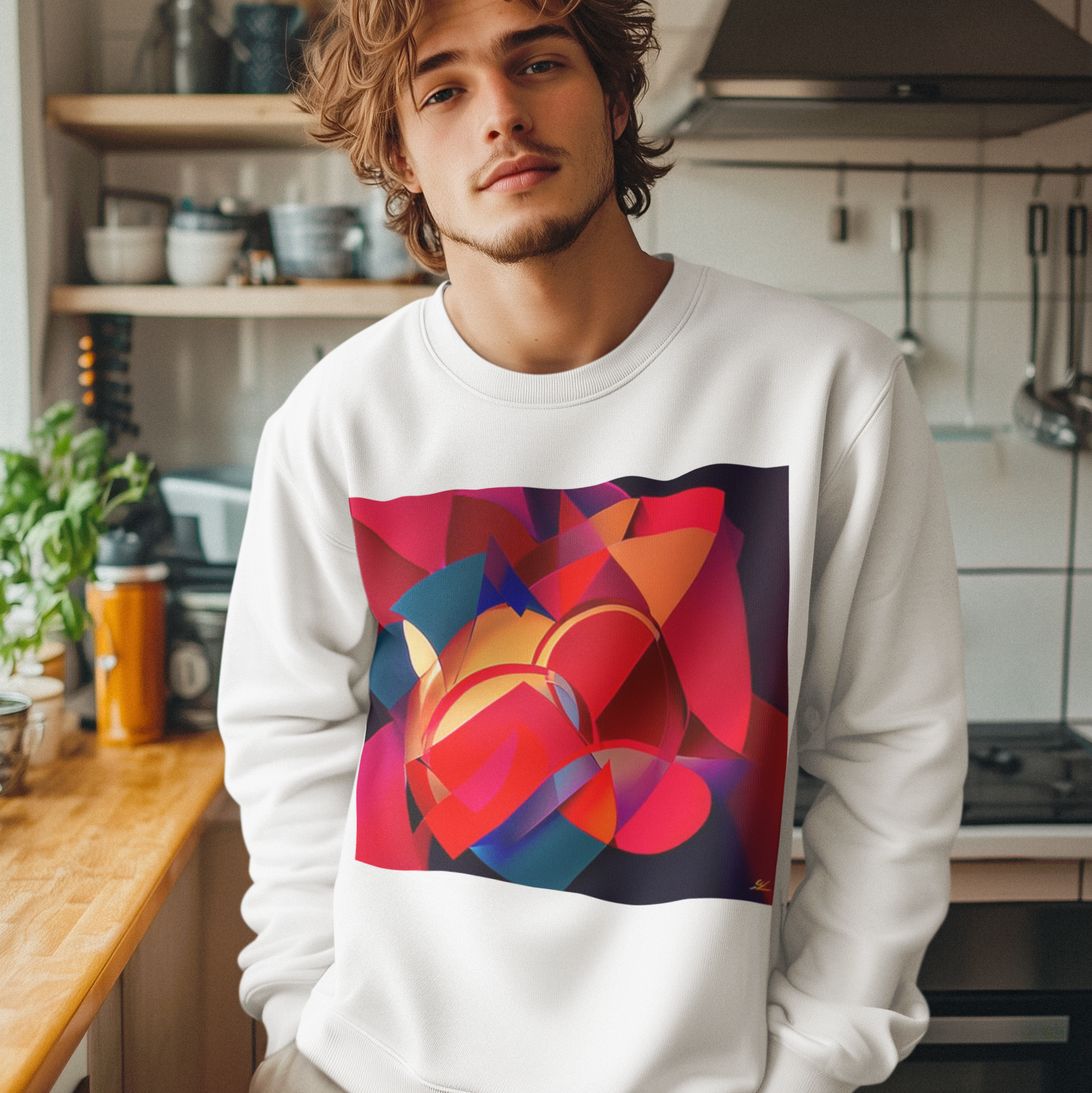 K#420 - Red Motion Sweatshirt – Geometrische Farbkraft & Kunstdesign | Kirrify