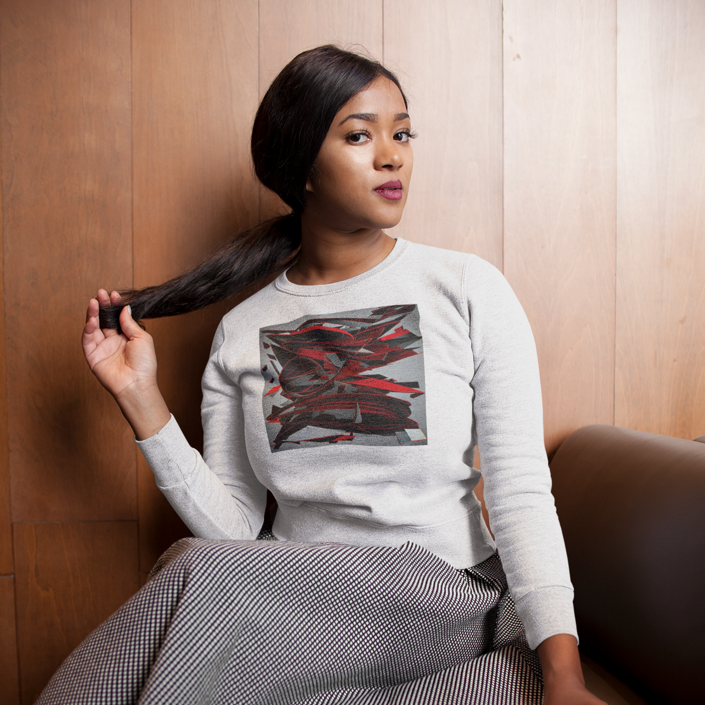 K#422 - Red Motion Sweatshirt – Dynamisches abstraktes Design in Rot & Schwarz | Kirrify