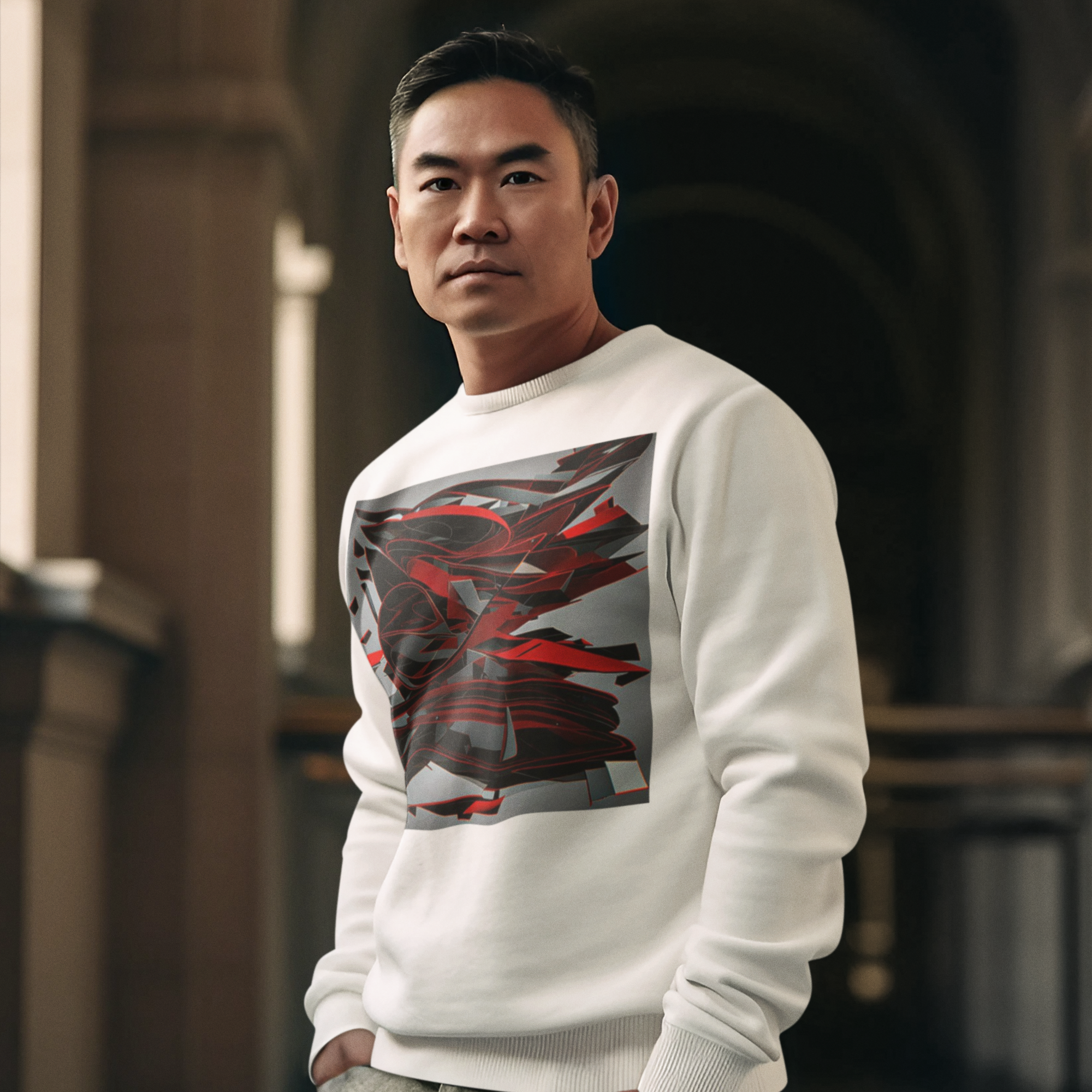 K#422 - Red Motion Sweatshirt – Dynamisches abstraktes Design in Rot & Schwarz | Kirrify