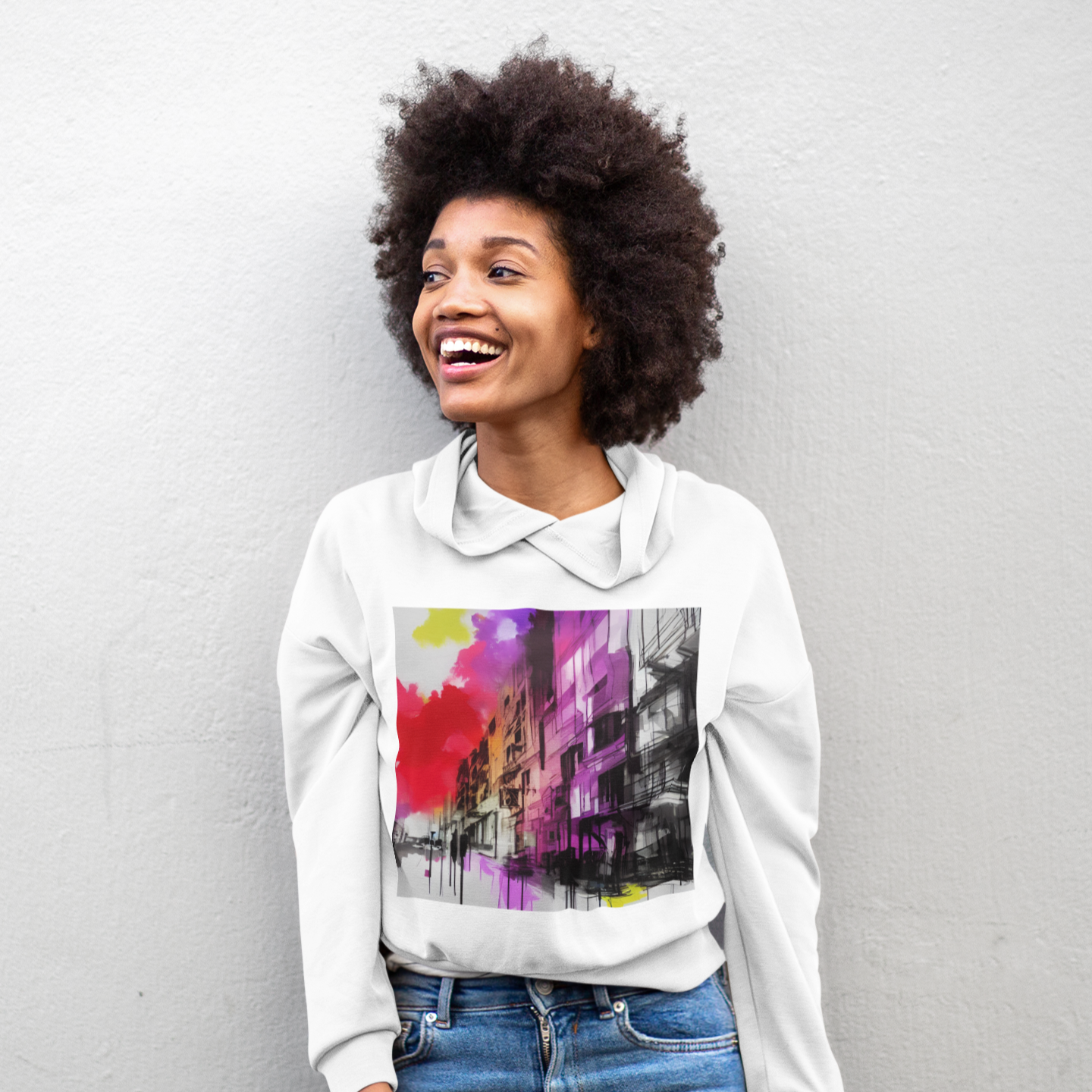 K#424 - City Vibes Sweatshirt – Urbanes Farbspiel & moderne Kunst | Kirrify