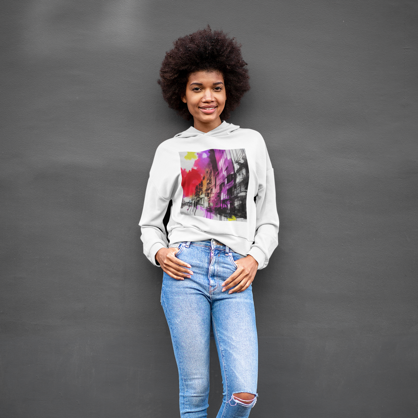 K#424 - City Vibes Sweatshirt – Urbanes Farbspiel & moderne Kunst | Kirrify