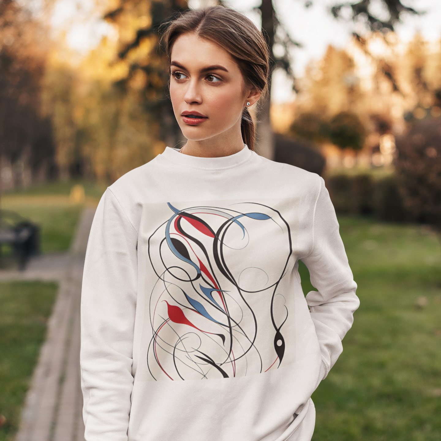 K#434 - Flow Essence Sweatshirt – Linienkunst mit Farbakzenten | Kirrify