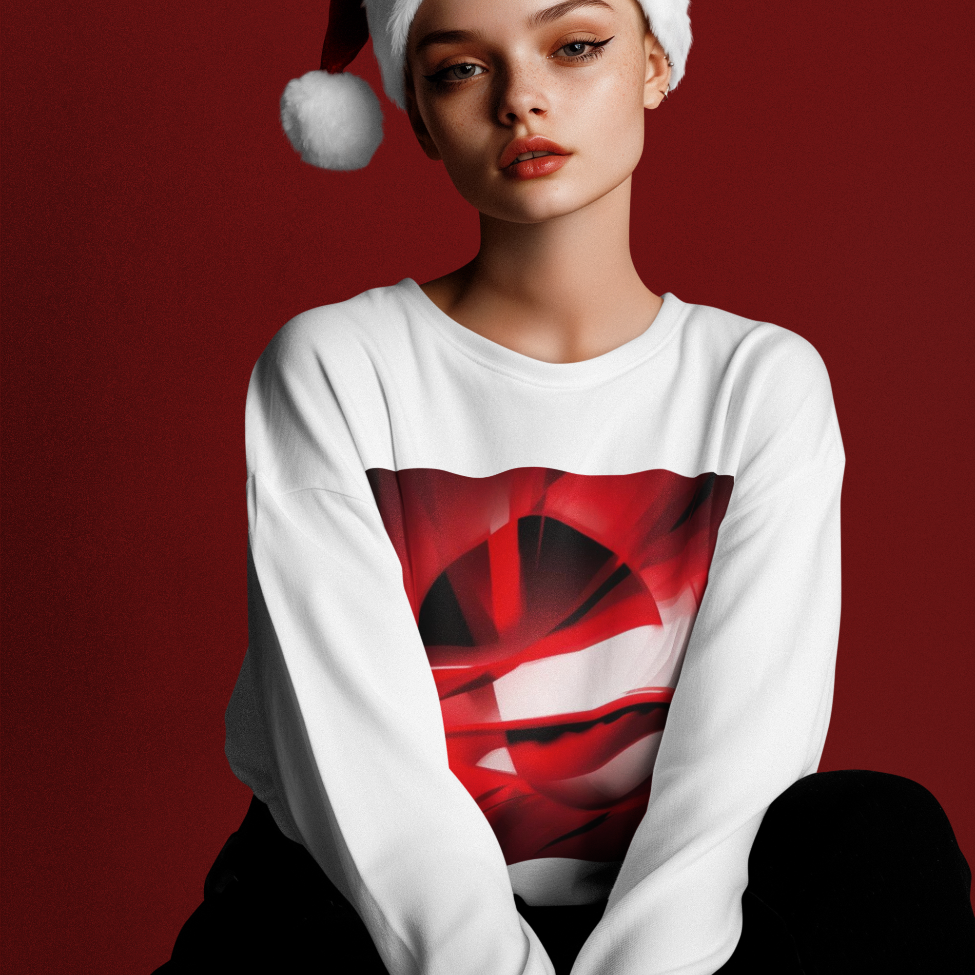 K#444 - Red Wave Christmas Art Sweater – Unisex Bold Edition