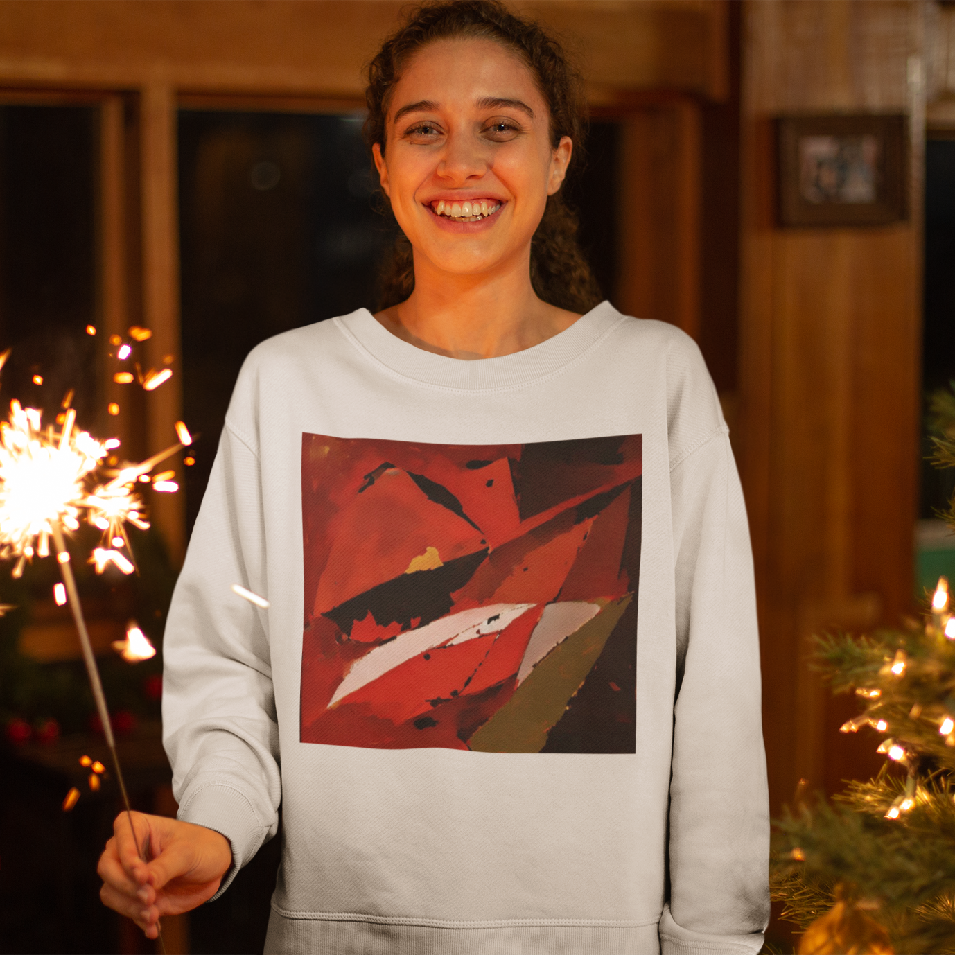 K#452 - Kirrify Christmas Sweater – Abstrakte Festtagskunst Rot