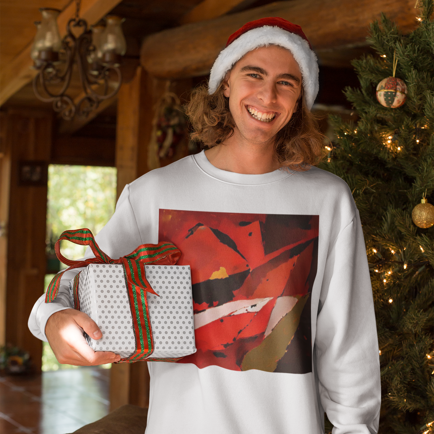 K#452 - Kirrify Christmas Sweater – Abstrakte Festtagskunst Rot