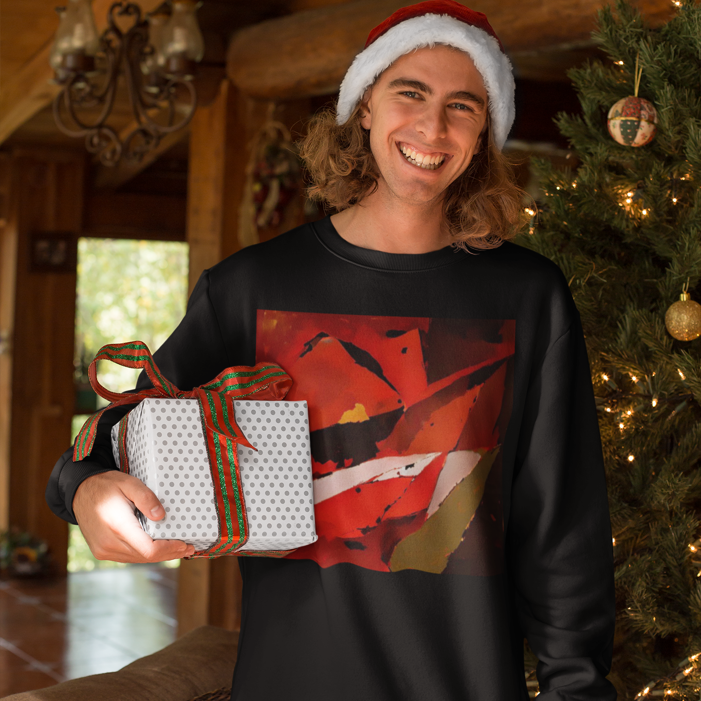 K#452 - Kirrify Christmas Sweater – Abstrakte Festtagskunst Rot