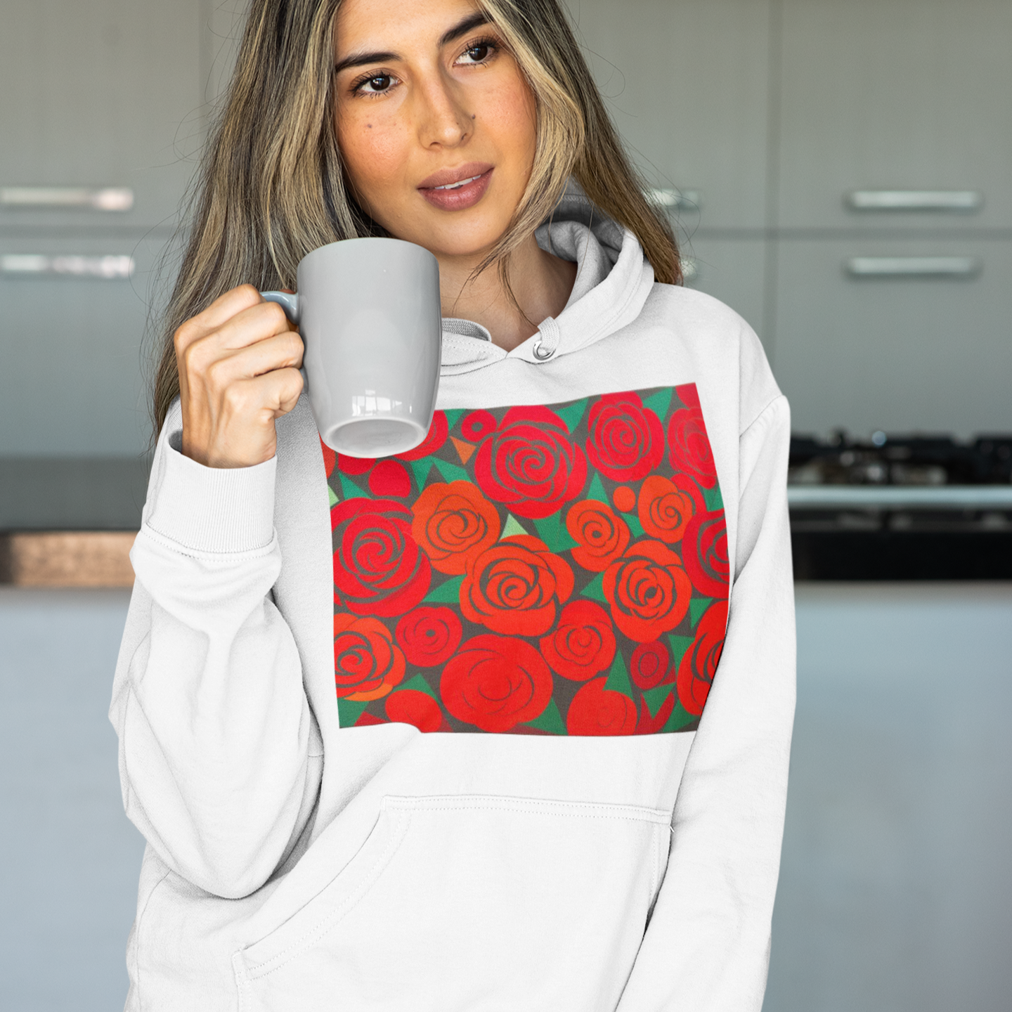 #508 - Red Blossom Hoodie – Blühende Kunst in Bewegung | Kirrify