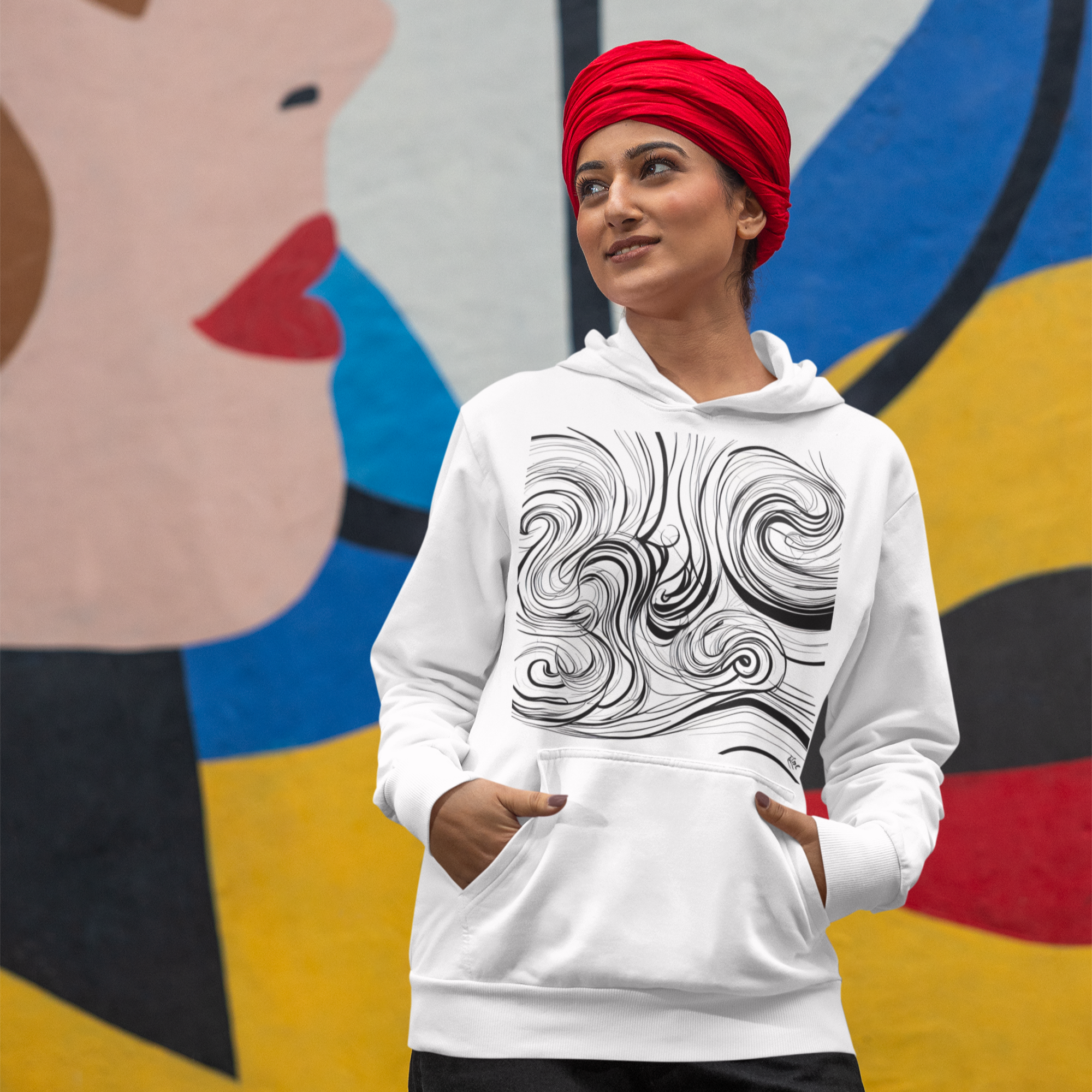 K#514 - Flow Lines Hoodie – Minimalistische Bewegung in Schwarzweiß | Kirrify