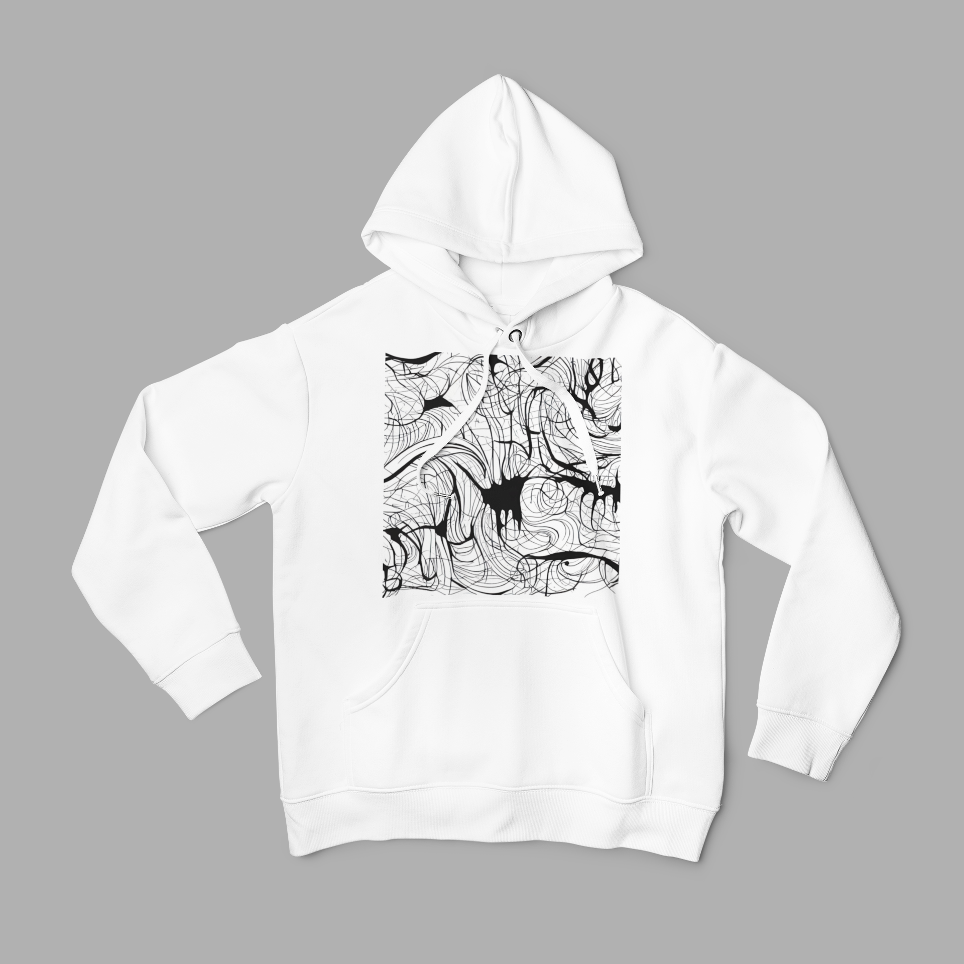 K#520 - Neural Flow Hoodie – Digitale Linienkunst in Schwarzweiß | Kirrify