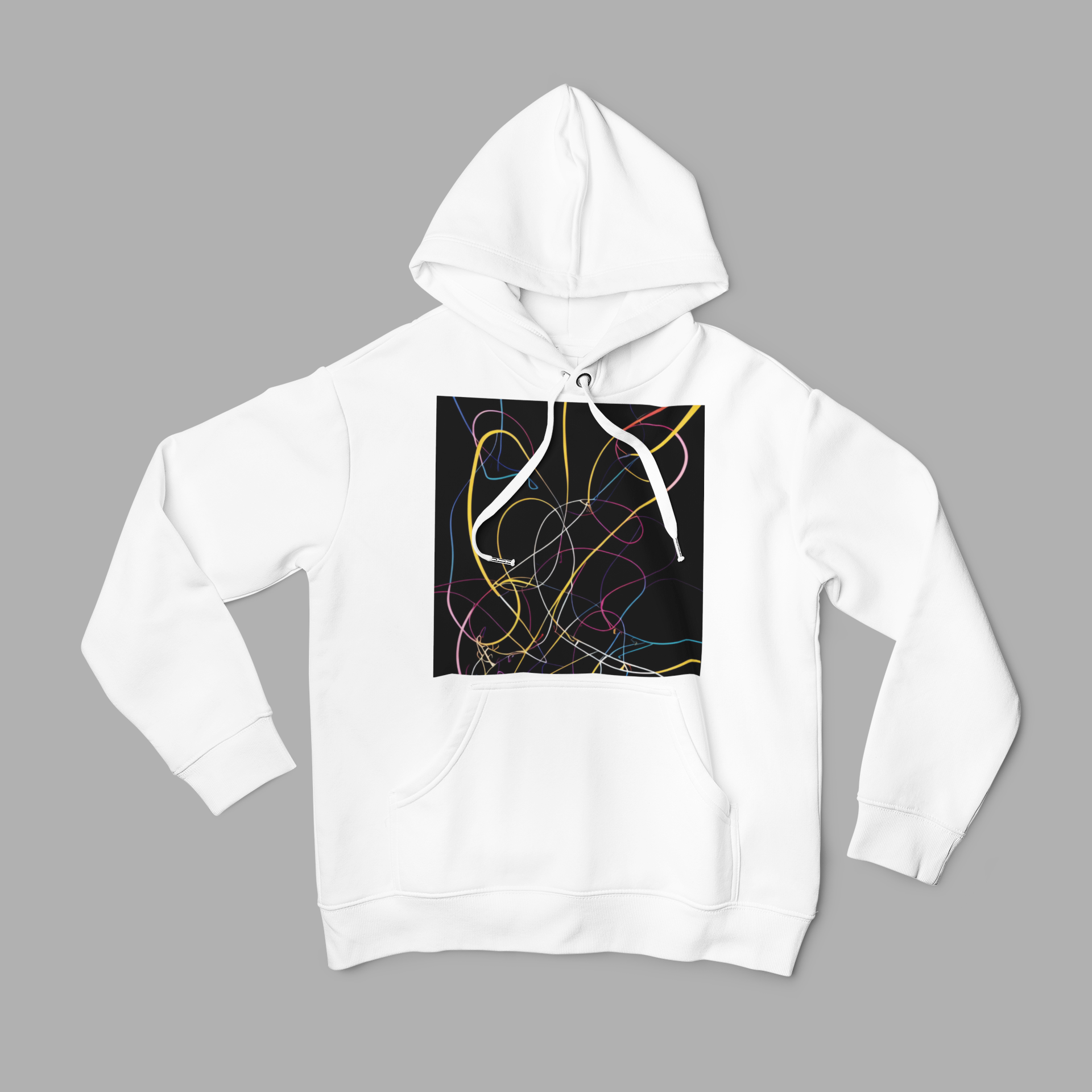 K#521 - Neon Lines Hoodie – Farbige Energie auf Schwarz | Kirrify