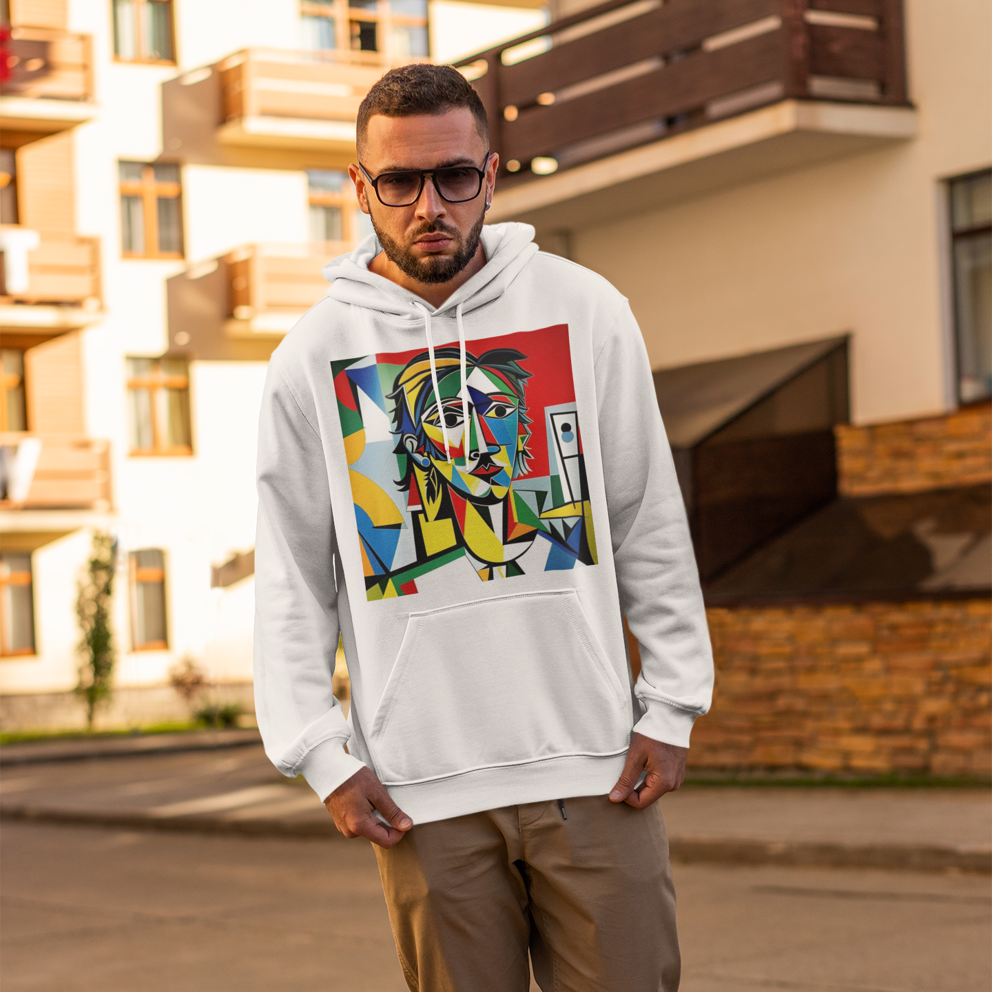 K#528 - Cubist Portrait Hoodie – Bunte Kunst der Formen | Kirrify Artwear
