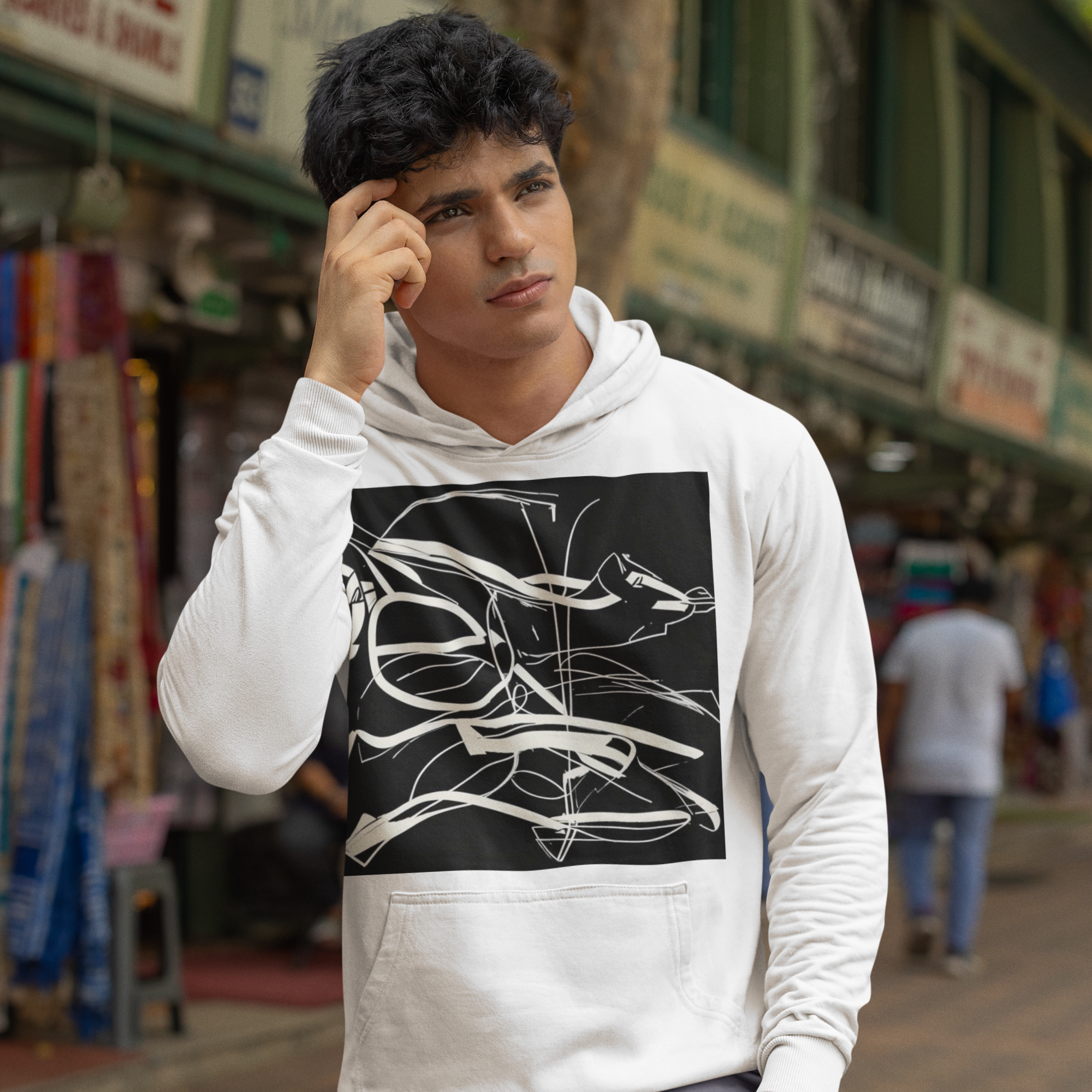 K#531 - Monochrome Motion Hoodie – Dynamische Linienkunst | Kirrify
