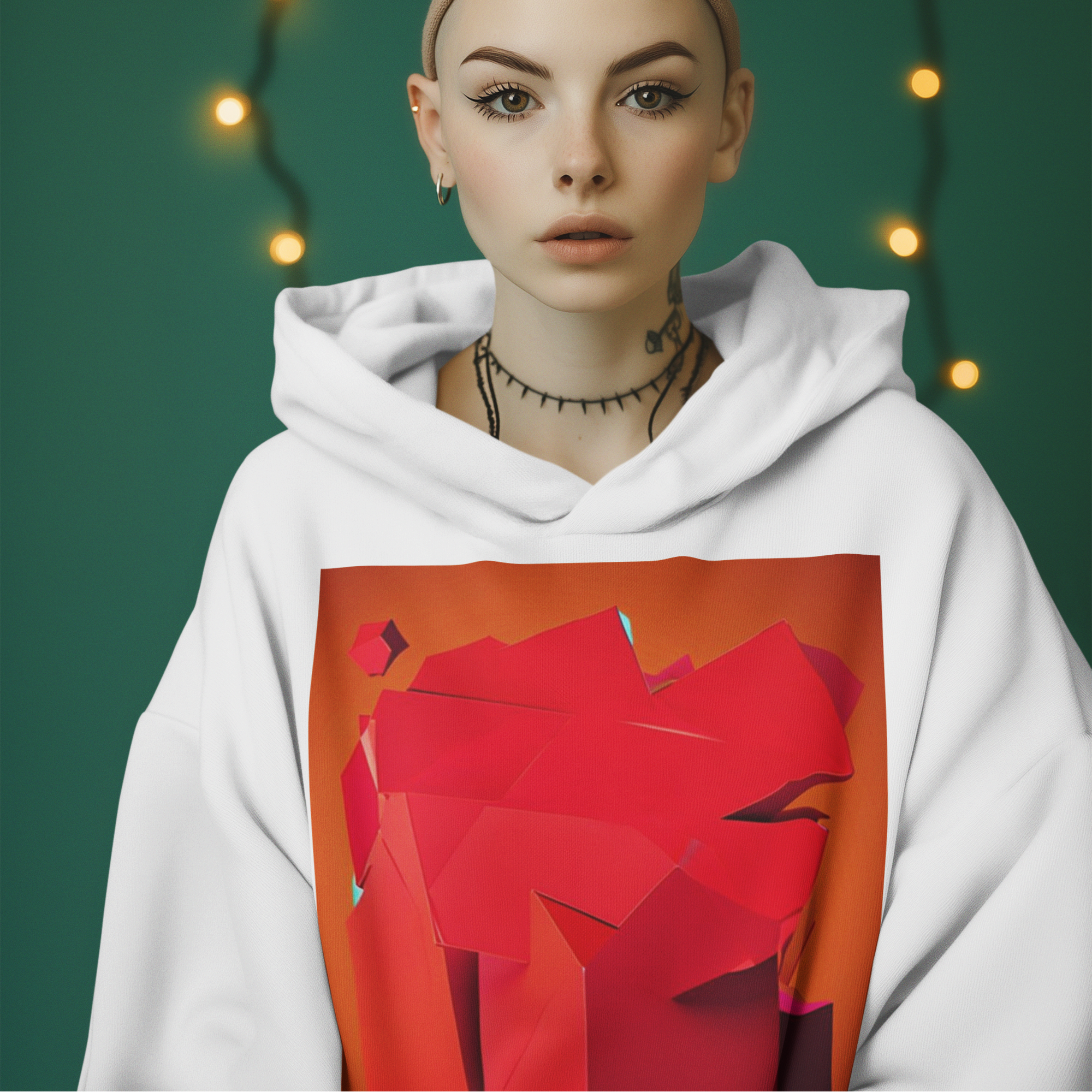 K#541 - Orange Red Geometry Hoodie – Unisex Art Xmas Drop
