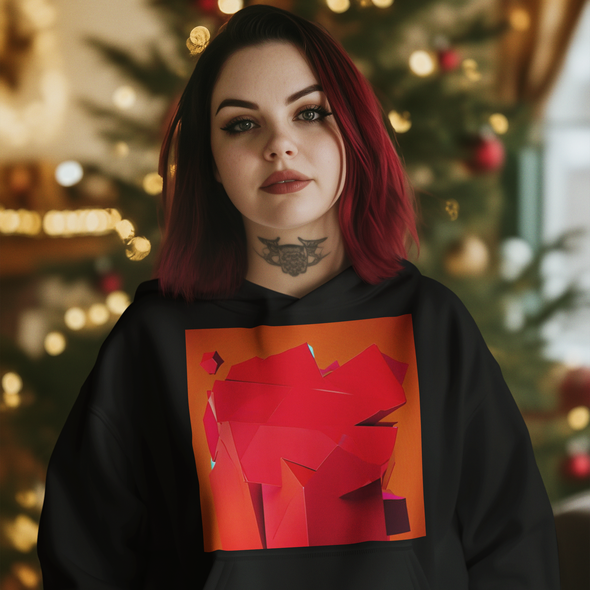 K#541 - Orange Red Geometry Hoodie – Unisex Art Xmas Drop