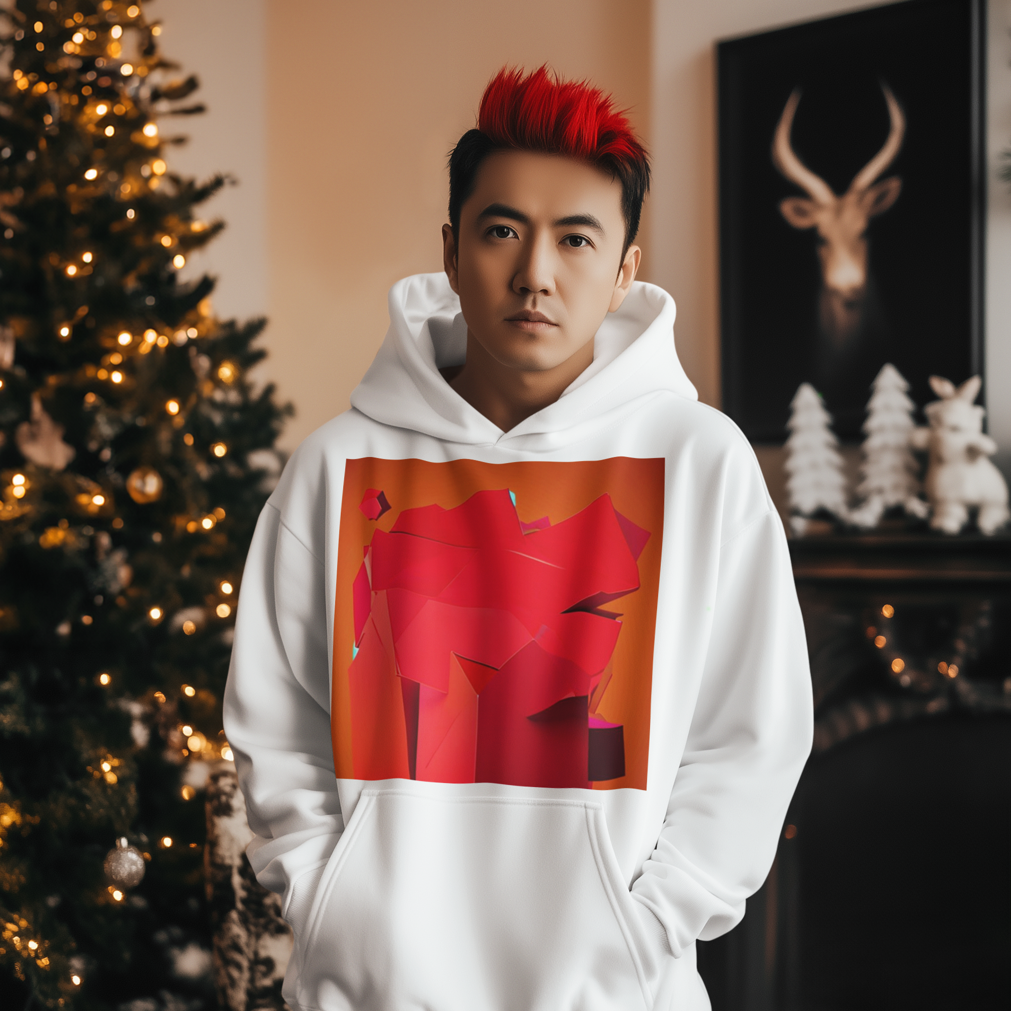 K#541 - Orange Red Geometry Hoodie – Unisex Art Xmas Drop