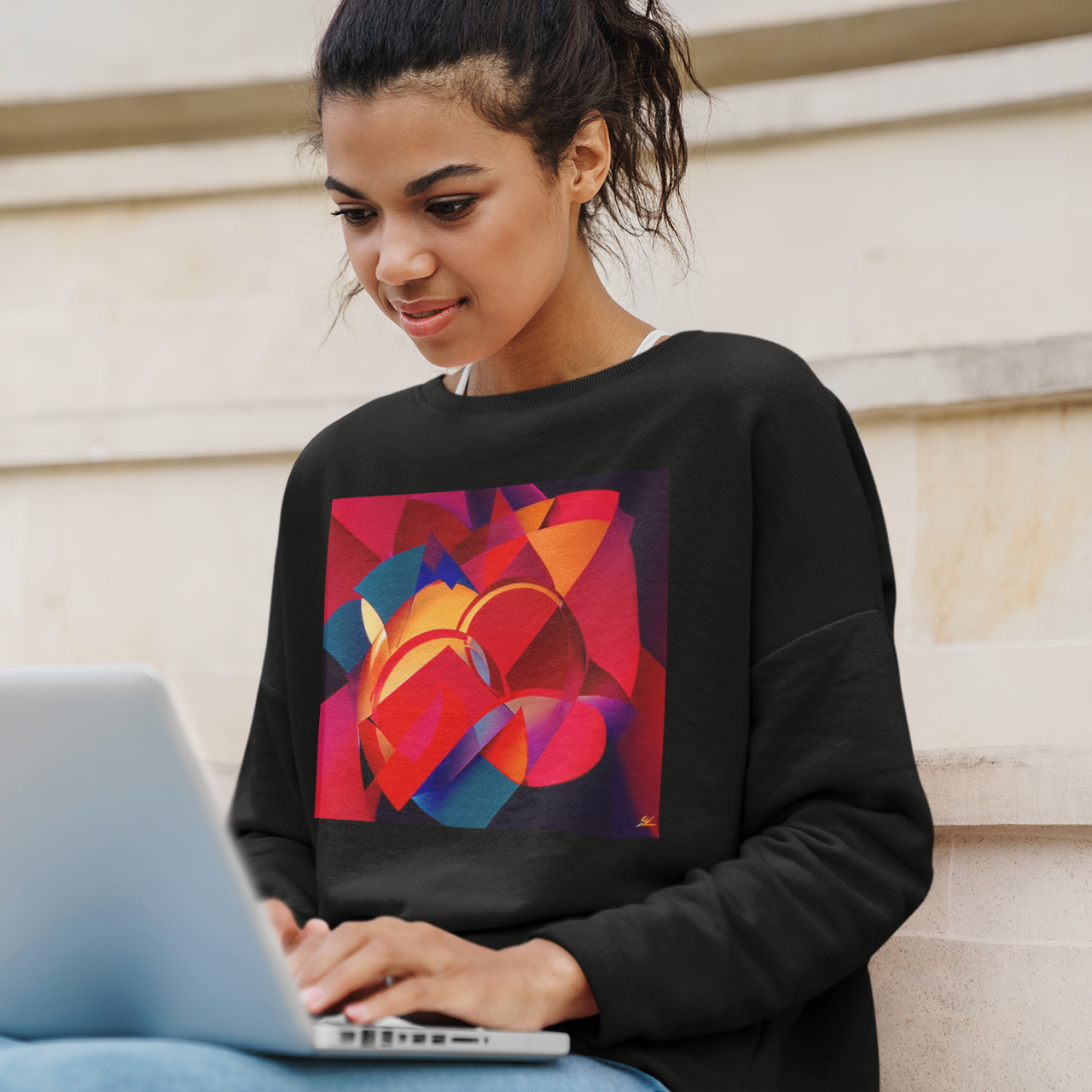 K#420 - Red Motion Sweatshirt – Geometrische Farbkraft & Kunstdesign | Kirrify