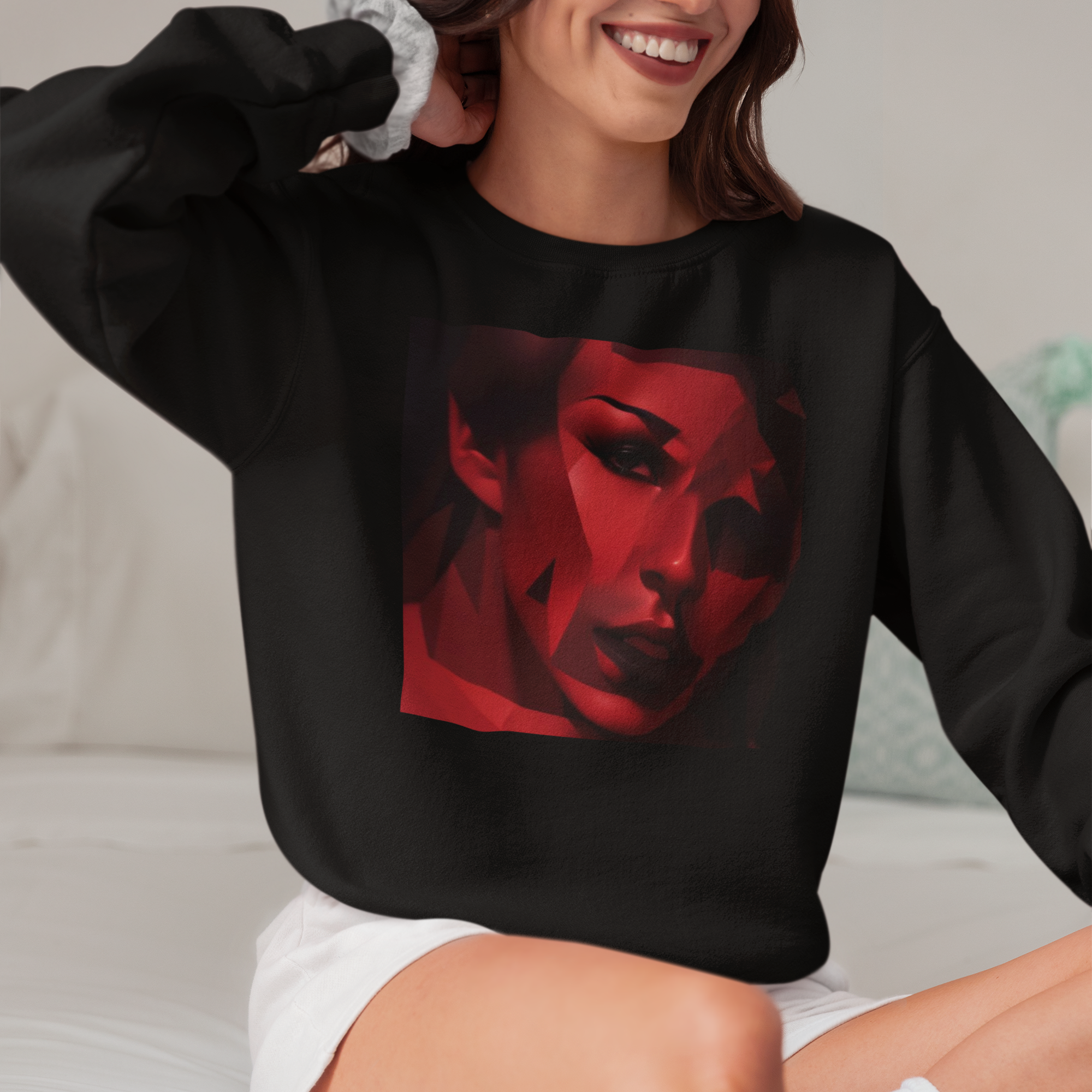 K#416 - Red Fragment Sweatshirt – Abstraktes Gesicht in Prisma-Optik | Kirrify