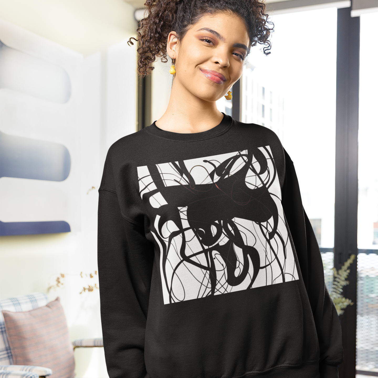 K#438 - Chaos Line Longsleeve – Abstrakte Linienkunst in Schwarz-Weiß | Kirrify