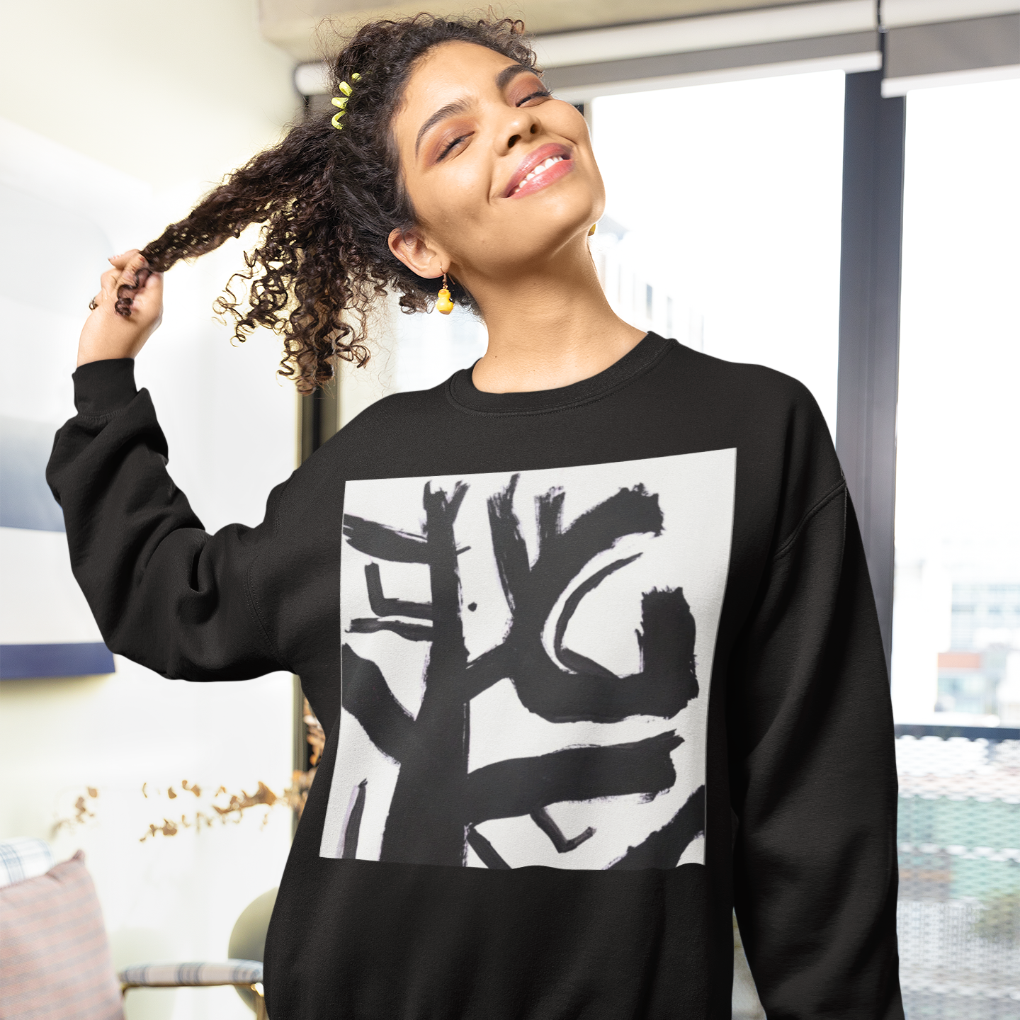 K#432 - Ink Structure Sweatshirt – Abstrakte schwarze Linienkunst | Kirrify