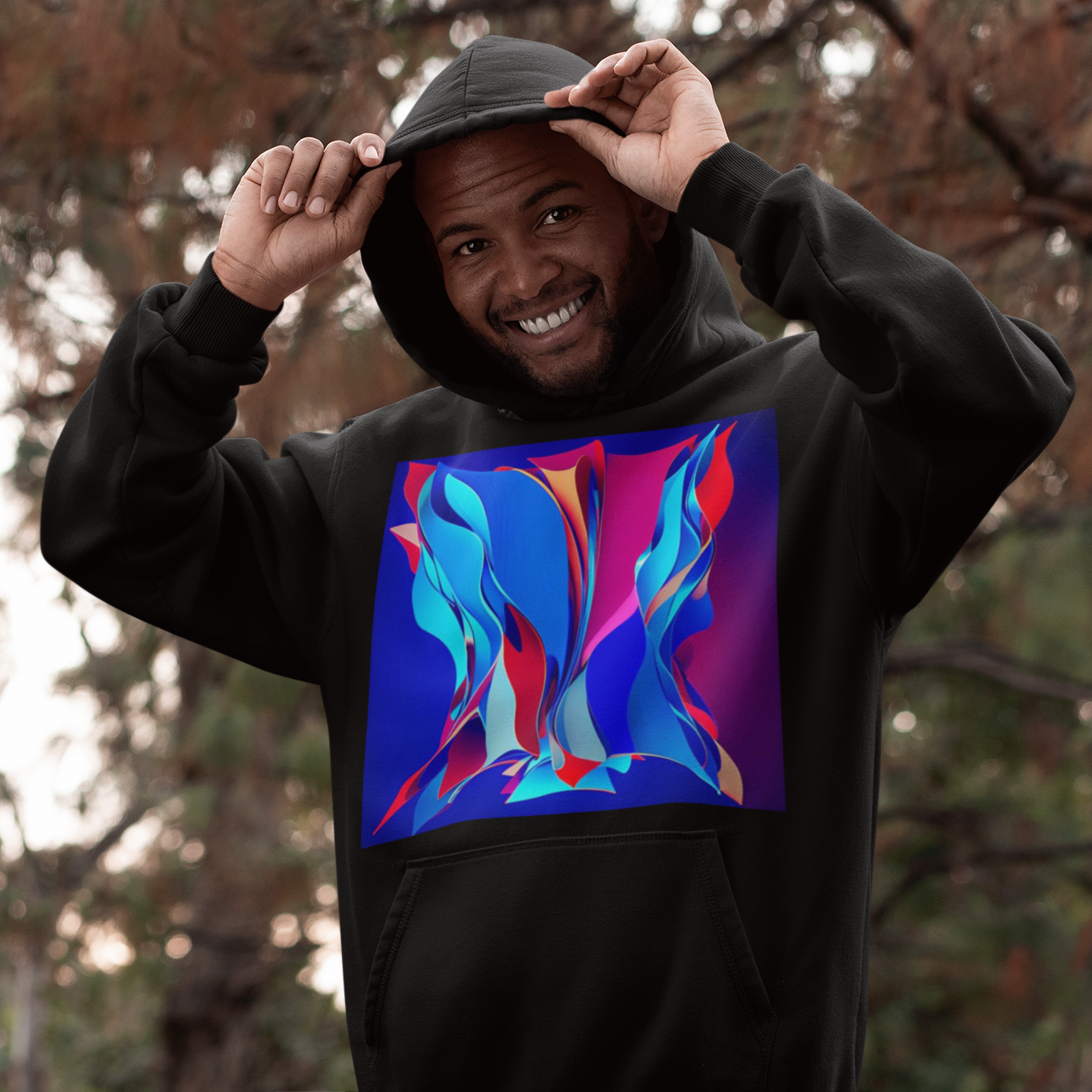 K#526 - Ocean Flame Hoodie – Farbige Bewegung in Blau & Magenta | Kirrify