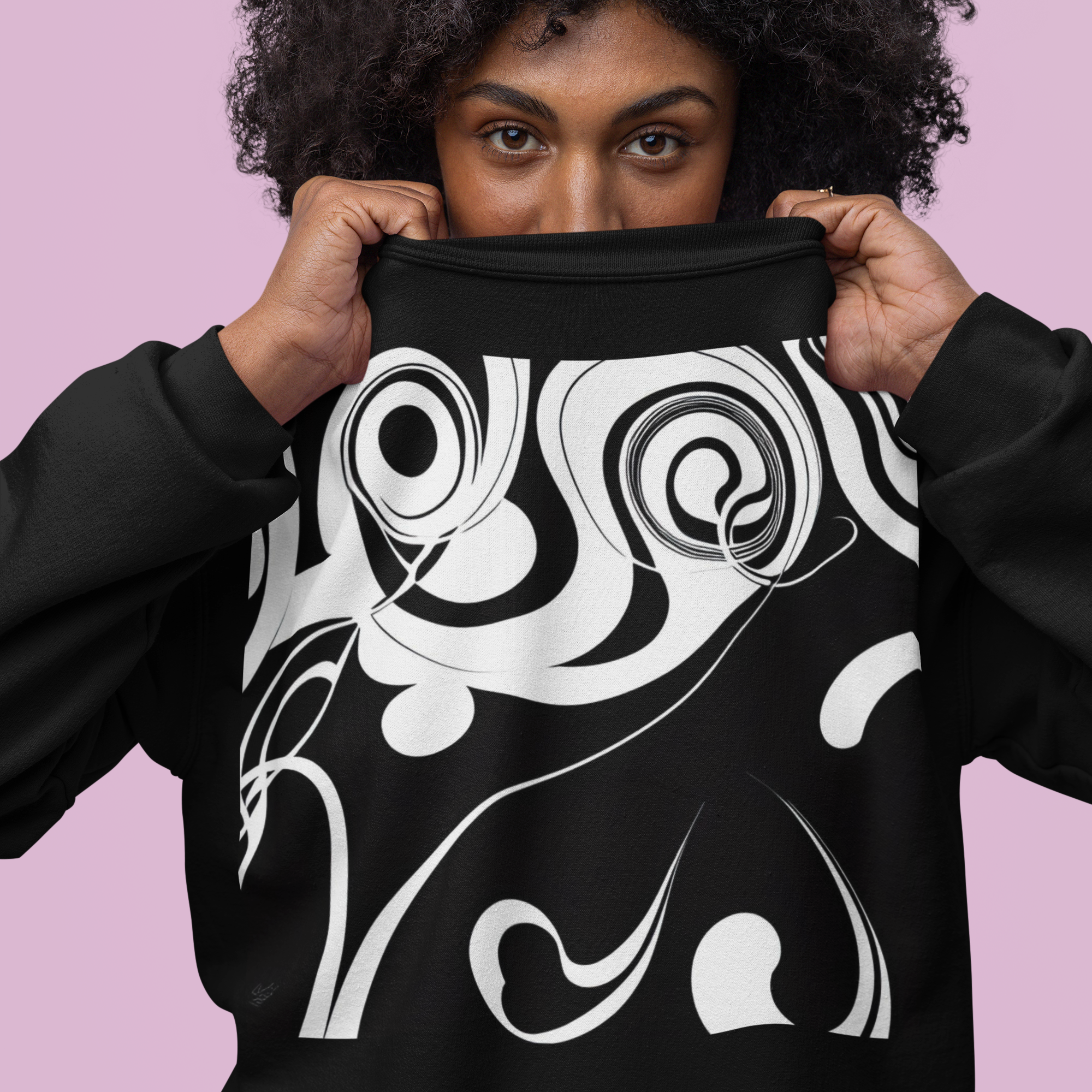 K#439 - Black Flow Longsleeve – Grafische Linienkunst in Schwarz & Weiß | Kirrify