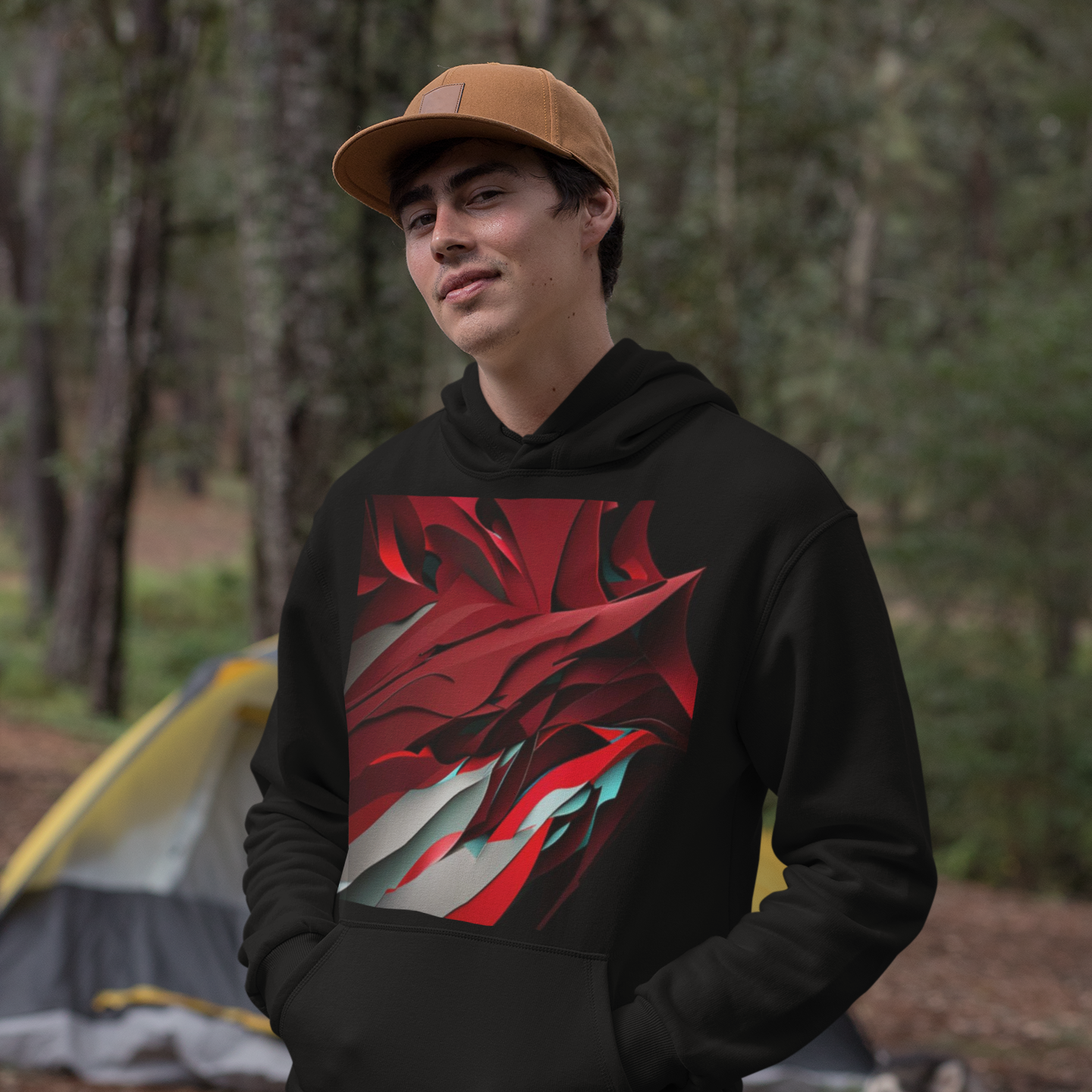 K#525 - Crimson Flow Hoodie – Abstrakte Bewegung in Rot | Kirrify