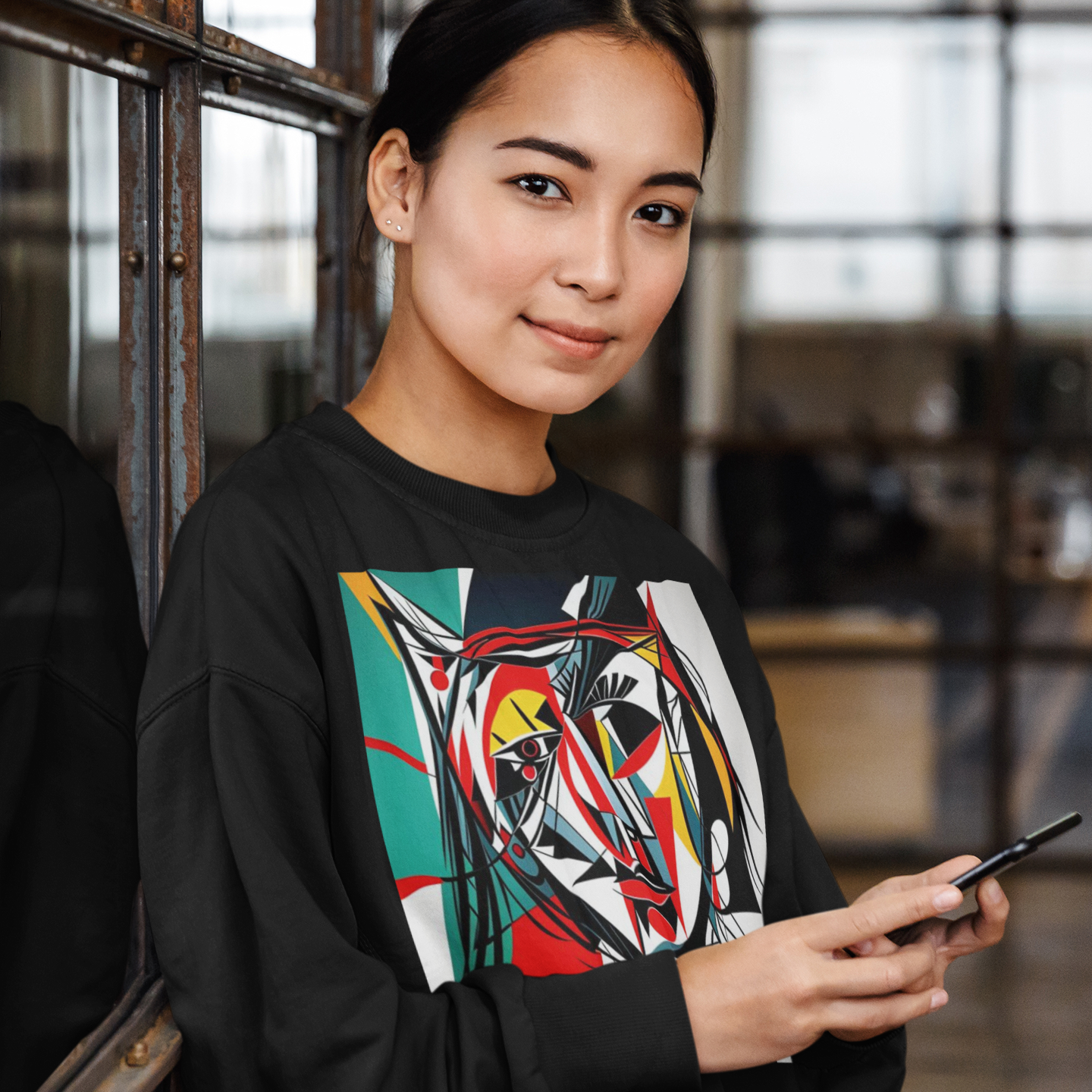 K#414 - Abstract Muse Sweatshirt – Kubistische Kunst trifft Farbenergie | Kirrify