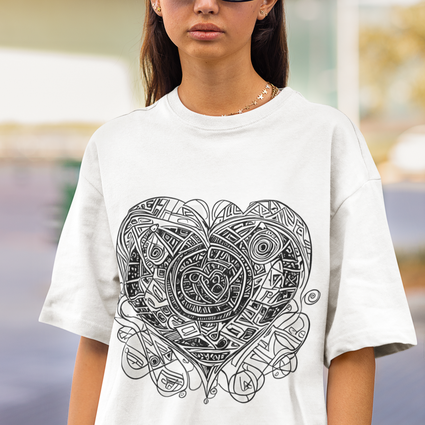 K#109 - Sacred Heart Oversized T-Shirt – Tribal Art in Schwarz-Weiß | Kirrify