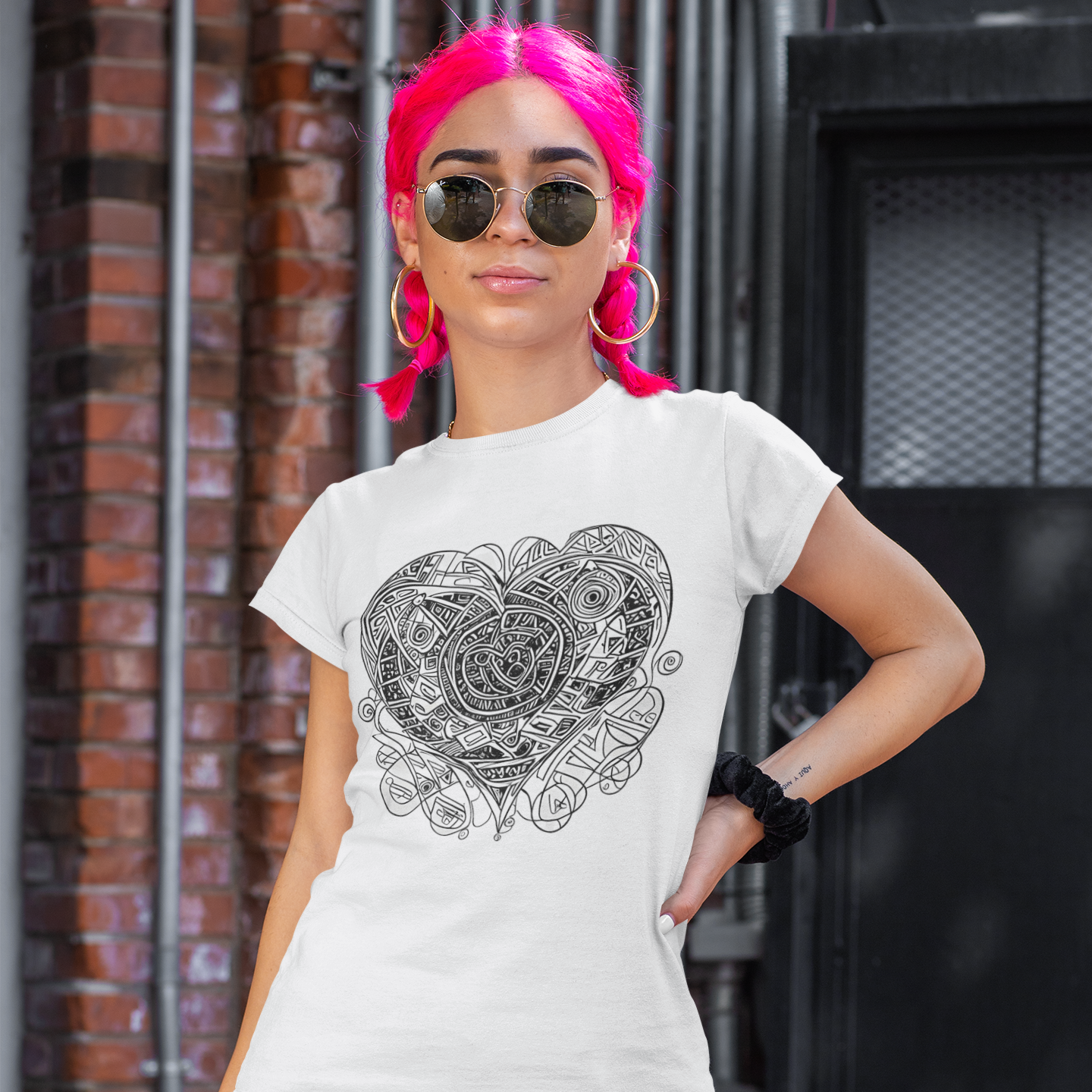 K#109 - Sacred Heart Oversized T-Shirt – Tribal Art in Schwarz-Weiß | Kirrify