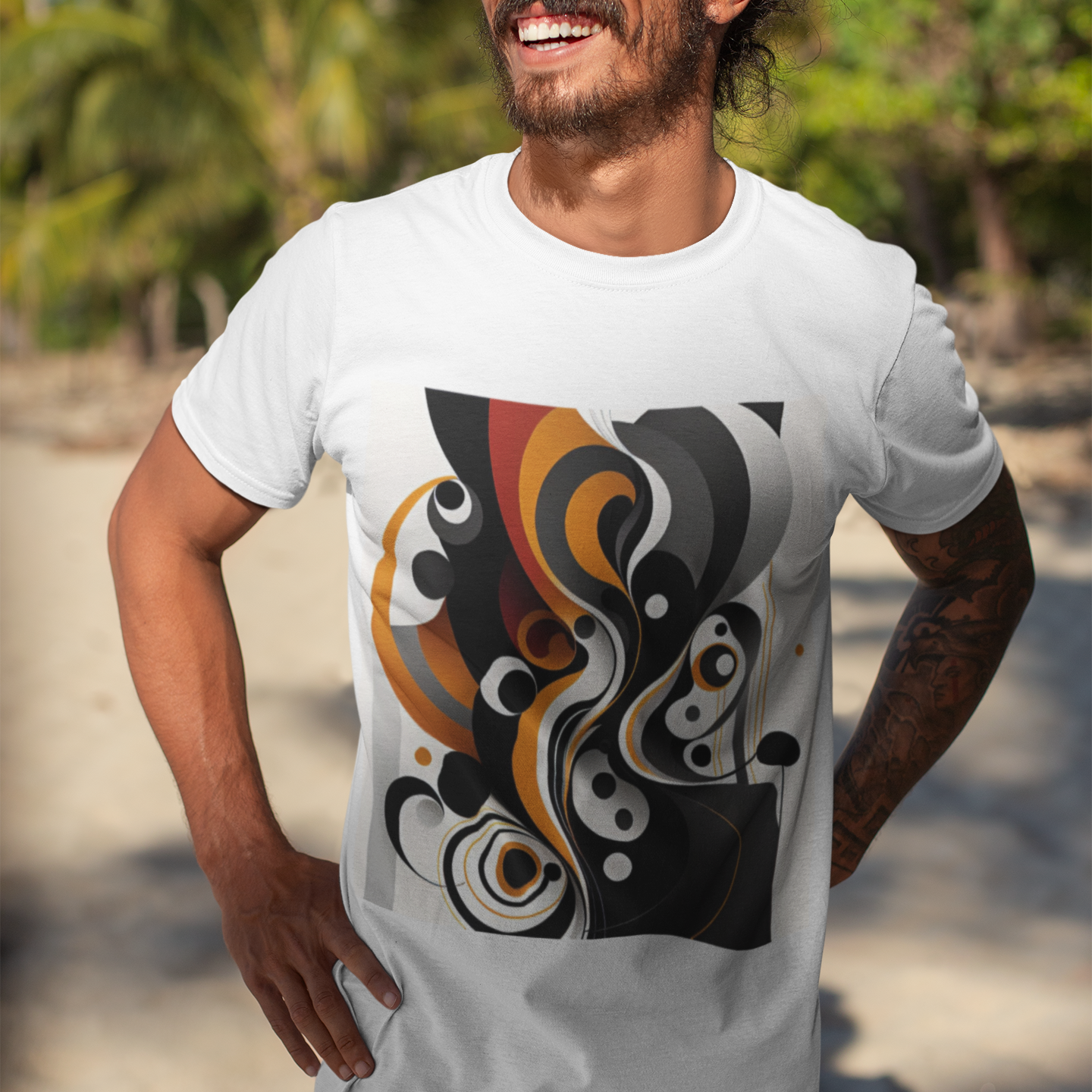 K#183 - Unisex Oversized T-Shirt mit Retro-Grafik – Urban Streetstyle in Orange & Grau