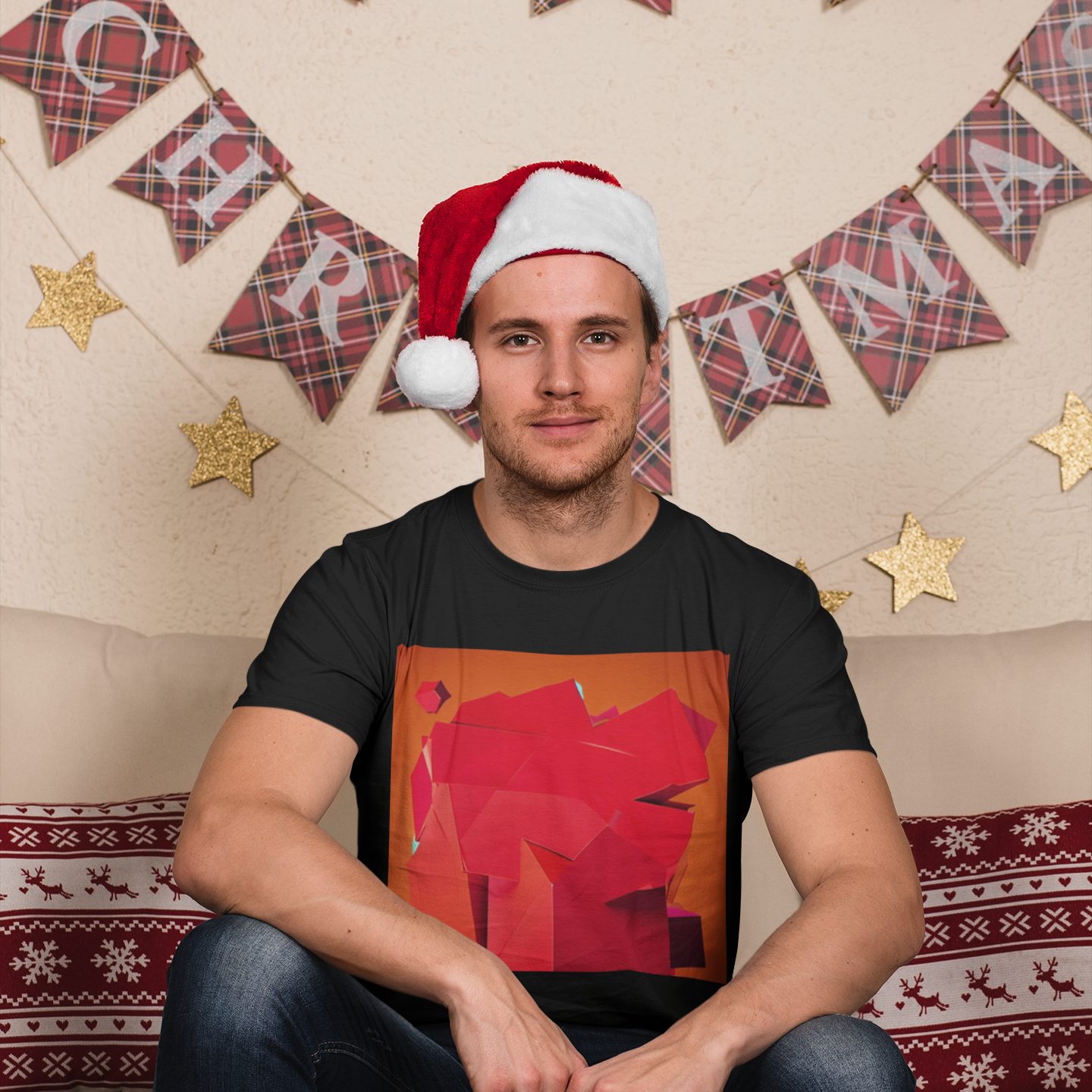 K#016 - Warm Red Geometry – Xmas Art Sweatshirt Unisex