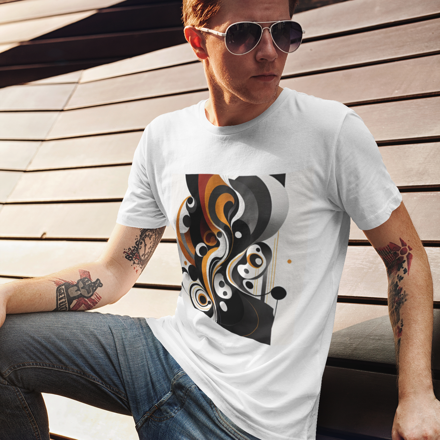 K#183 - Golden Motion T-Shirt – Kunst in Bewegung & Balance | Kirrify Flow