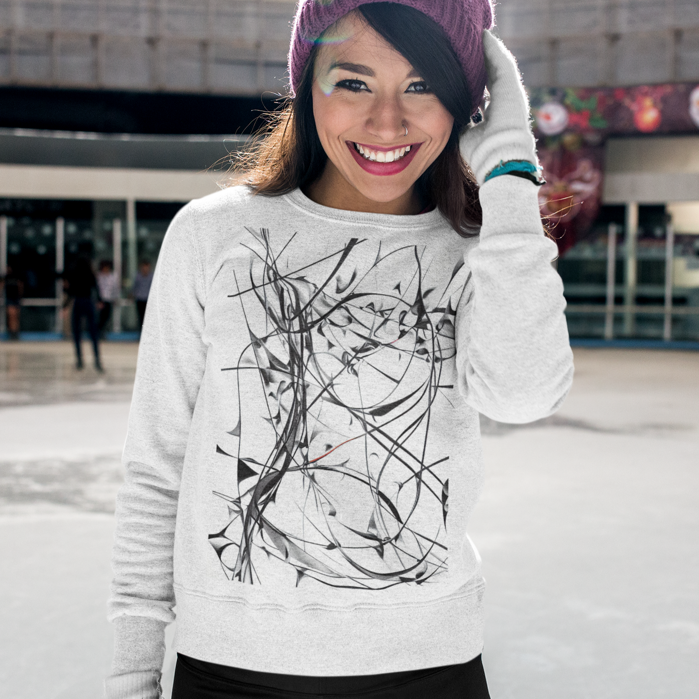 K#412 - Line Energy Sweatshirt – Ausdrucksstarke Linienkunst in Schwarz-Weiß | Kirrify